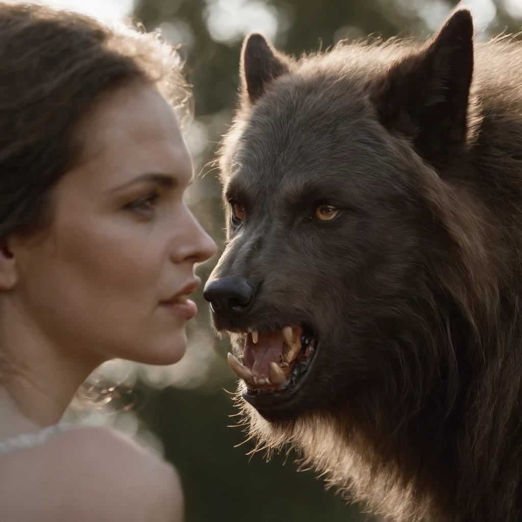 A werewolf and a woml with ambiguous expressions，Fique ao lado de um Garoto Vampiro com cabelos longos e pretos com olhos azuis, roupa vitoriana, garoto bravo,alta qulidade，cinematic movie photograph，alto detalhe，A high resolution，8k，luz iluminada