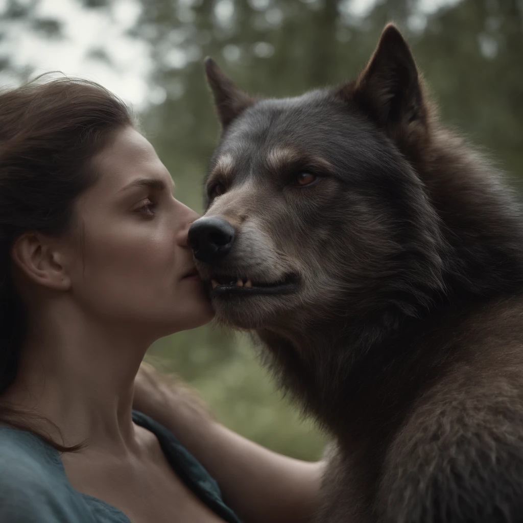 A werewolf and a woml with ambiguous expressions,Fique ao lado de um Garoto Vampiro com cabelos longos e pretos com olhos azuis, roupa vitoriana, garoto bravo,alta qulidade,cinematic movie photograph,alto detalhe,A high resolution,8k,luz iluminada