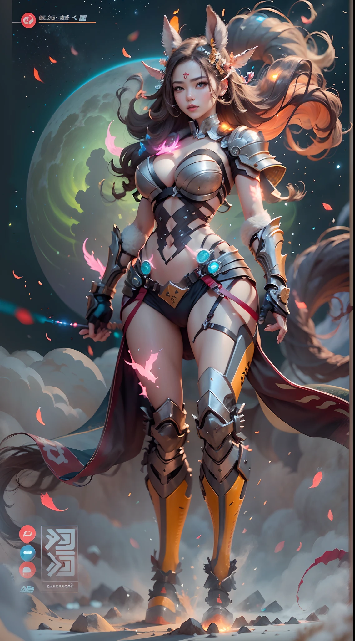 In a very grand scene,The extra-large wide-angle lens captures the appearance of a female centaur。(She is traveling through the stars:9.9),She is tall,It has the ultimate curvy beauty,The muscles are slender and firm,Beautiful lines。Her facial features are tough and coquettish,Always with a sunny smile。She wears special tight-fitting equipment with a strong sense of technology,Step on multifunctional off-road style heels,Delicate and practical protective gear is worn on the hands, feet, wrists, neck and shoulders。The detection equipment around you flashes various cue lights and neon-like information screens,Let her exude a charming brilliance。Use Midjourney's advanced tools,Design special tight-fitting equipment for female centaurs,Highlight her unique physiological characteristics and appearance details,Add realism。And in her adventure scene,Spectacular views of nature,Such as the sky where storms and sunny days alternate、Brilliant rivers of stars and auroras、The snow-capped summit of Mount Everest、Fireworks in the mountain town, etc。ao mesmo tempo,Away from the hustle and bustle of Long Beach Pier is a neon-lit spaceship docked,Create a fantastic scene。Use Midjourney's advanced tools and multiple color palettes、Brush Strokes、Texture tools and model packages,It shows a sense of atmosphere where beauty and charm coexist。The charm of the female centaur is highlighted through color and lines,Enhance realism with detailing,Create a surreal dreamy feeling。Additionally,Use Midjourney's tools to add a variety of extreme sports gear and cultural trinkets to the female centaur,Create intricate hairstyles and outfits,Give her a sense of premium。She never flinches,Regardless of the terrain,can respond quickly,Even the extreme geography and dangerous terrain of aliens cannot stop her。Use Midjourney's powerful tools,You can do it with incredible detail and beauty,Bring this ultra-grand and beautiful scene to life。Ultra-grand scenes,super wide shot, hdr,(真实感,Masterpiece quality,