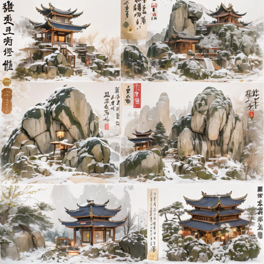 snowy peak(mont)Treasure House(kiosk)Near Lantian(village)，
Deadwood(hut)Three blankets(hali)One hole in the sky(boulders)。
Half Ridge(kiosk)Huacheng(kiosk)Wordless stone(stele)，
Wan Song(close)Snow Peak(pathway)There is dragon sleep(fang)。
Manjusri(tw)Ancient mirrors(tw)Jinao Bridge(bru),
Lohan(boulders)Tiyun(ridge)Elephant bone peak(kulmin)。
Incense stone(grind)free captive animals(chii)Pool dipping moon(chii)，
Wangzhou(kiosk)Zhuo Xi(izumi)Ying Chao Spring(izumi)。