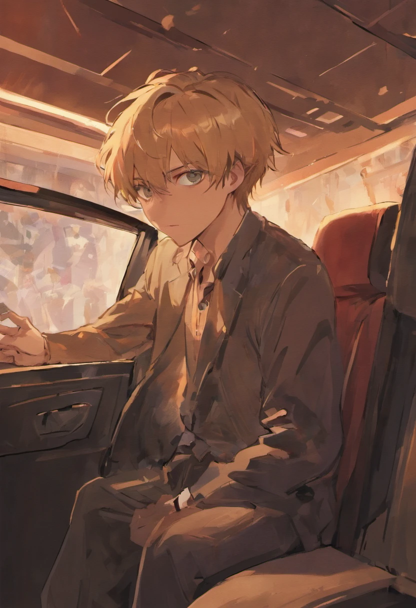 A man who climbed out of an overturned car,Handsome face,wounded,and there is blood on the corners of your mouth,Painful expression,One elbow on the ground,Wearing a broken white shirt,Sense of brokenness