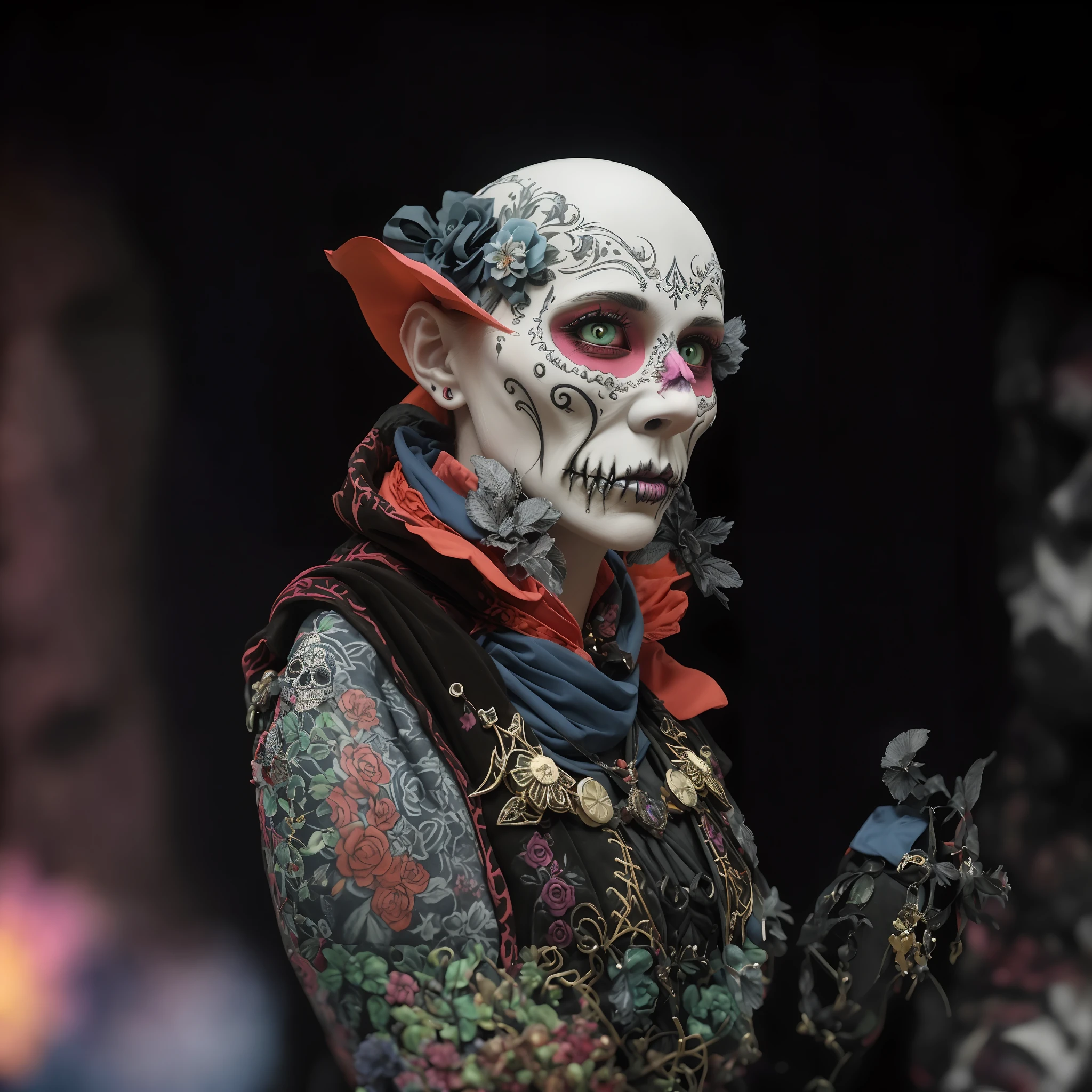 um close up de uma pessoa vestindo uma fantasia com um rosto de caveira, Dia de Finados:. 8 mil, O Catrina, ( ( Dia de Finados: ) ), Adriano Borda, portrait of a sugar skull, (Dia de Finados:), ( Dia de Finados: ), Dia de Finados:, Dia de Finados:
