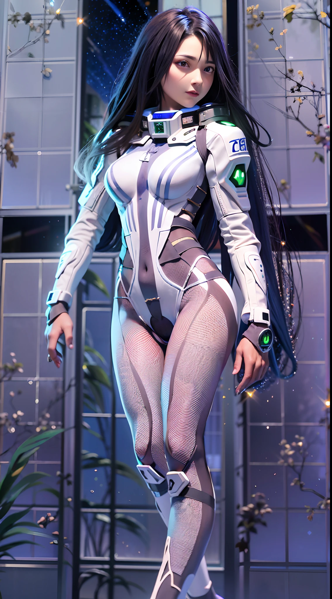 （tmasterpiece：1.2），best qualtiy，In space，（nigh sky，medium lenght hair：1.2），（illustratio：1.2），lindo cenario，dreads，（Elaborate luminescence，lens flare glow），（Hyper-detailing），Hyper-detailing，（exquisitedetails），（complexdetails），（Movie light，Best quality backlight），清晰的线条，New world，peeping at the viewer，Solo Woman，（Space Girl，the space），Oriental women，The girl looks like a Chinese movie star，Solo Woman，Perfect body，Beautiful  girl，（1girll），（Bright bioluminescent hair，bright glowing eyes），（galaxias，Alien planet），（Astronaut wearing sexy futuristic style white fitted spacesuit：1.1），The material of the spacesuit is light and thin，Latex tight spacesuit，The chest of the spacesuit shows the starry sky，Slightly closed eyes，（cyber punk perssonage），（dyna：1.3），（putting makeup on）），hight contrast，（The best lighting，Extremely refined and beautiful），（（Movie Moonlight）），Extremely colorful，（（Photoshop Pastel Painting：1.1）），aethereal，（Movie Masterpiece），suspense，Funk，（Starskrim），splash of color，absolutly eye-catching，（（Caustics）），dynamic angle，big breasts beautiful（detailed glow），（spine-chilling），（Intricate movie scenes behind it：1.2），Environmental occlusion， （Ambient moonshine）， ray-traced reflection， intricately detailed visible background ， （Glowing spacesuit）， terroral， （Bioluminescent vegetation：1.2）， terroral， uneasy， A futuristic， terroral， （Hologram heads-up display）， （Delicate Great Comet）
