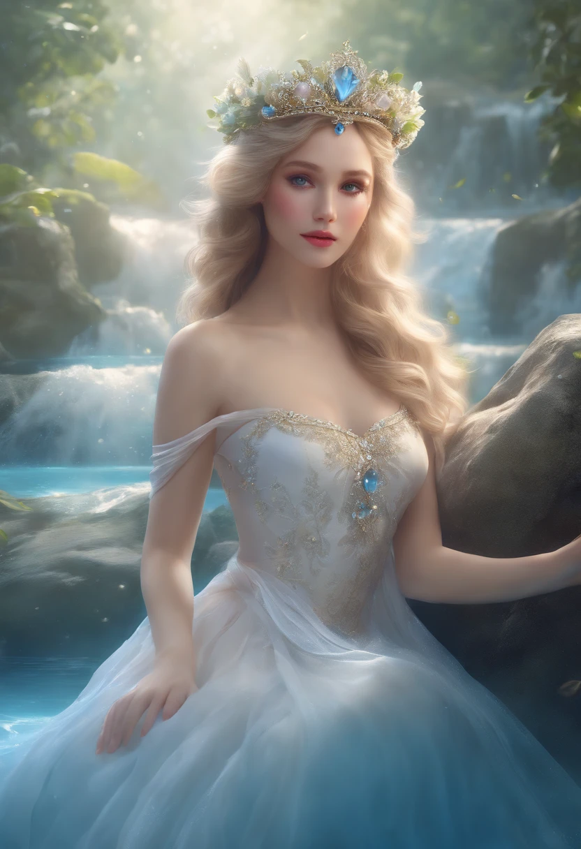 (best quality,4k,8k,highres,masterpiece:1.2),ultra-detailed,(realistic,photorealistic,photo-realistic:1.37),Water princess,genshin impact style,illustration,pastel colors,glowing light,smooth textures,fantasy setting,floating islands,crystal waterfalls,enchanted forest,dreamlike atmosphere,ethereal beauty,flowing gown,sapphire tiara,serene expression,reflective eyes,magic powers,floating petals,calmness,peaceful vibes,ocean breeze,sparkling droplets,subtle blush,soft curls,harmonious composition,sublime artistry,magical essence,serenity of nature,serene tranquility,ethereal glow,creative imagination,luminous glow,majestic scenery,soothing melodies,vibrant energy,playful spirits,radiant appearance,graceful movements