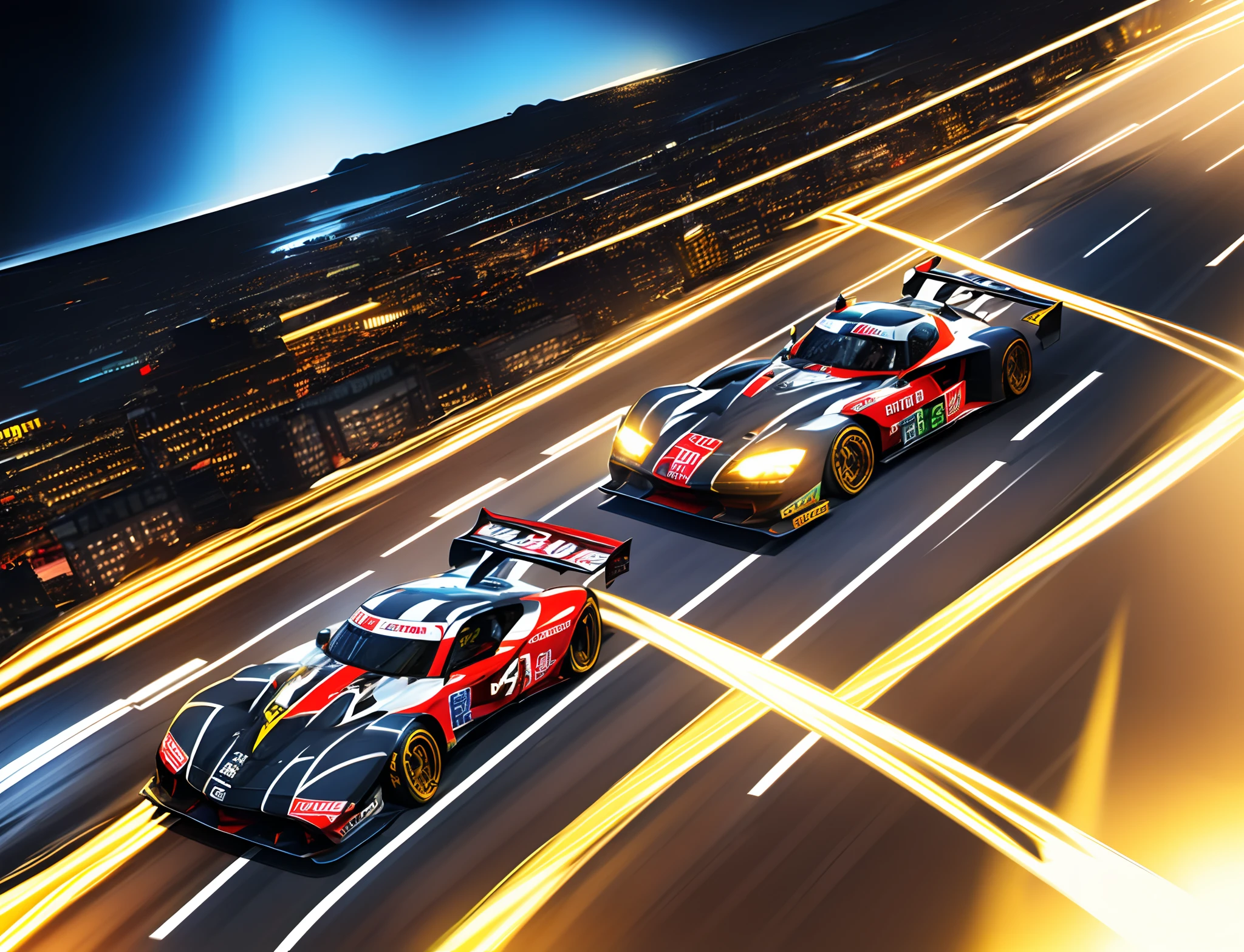 (high quality, detailed, vibrant colors, dynamic lighting),anime style,need for speed,fast cars,racing action,city streets crowded with cars,neon lights illuminating the night,blurry motion of speeding vehicles,intricate car designs and details,expressive and intense characters,variety of racing tracks and landscapes,adrenaline-filled atmosphere,vivid and energetic visuals,action-packed scenes with intense speed and excitement,creative and imaginative backgrounds,exciting and suspenseful plot twists,dramatic and epic race finishes