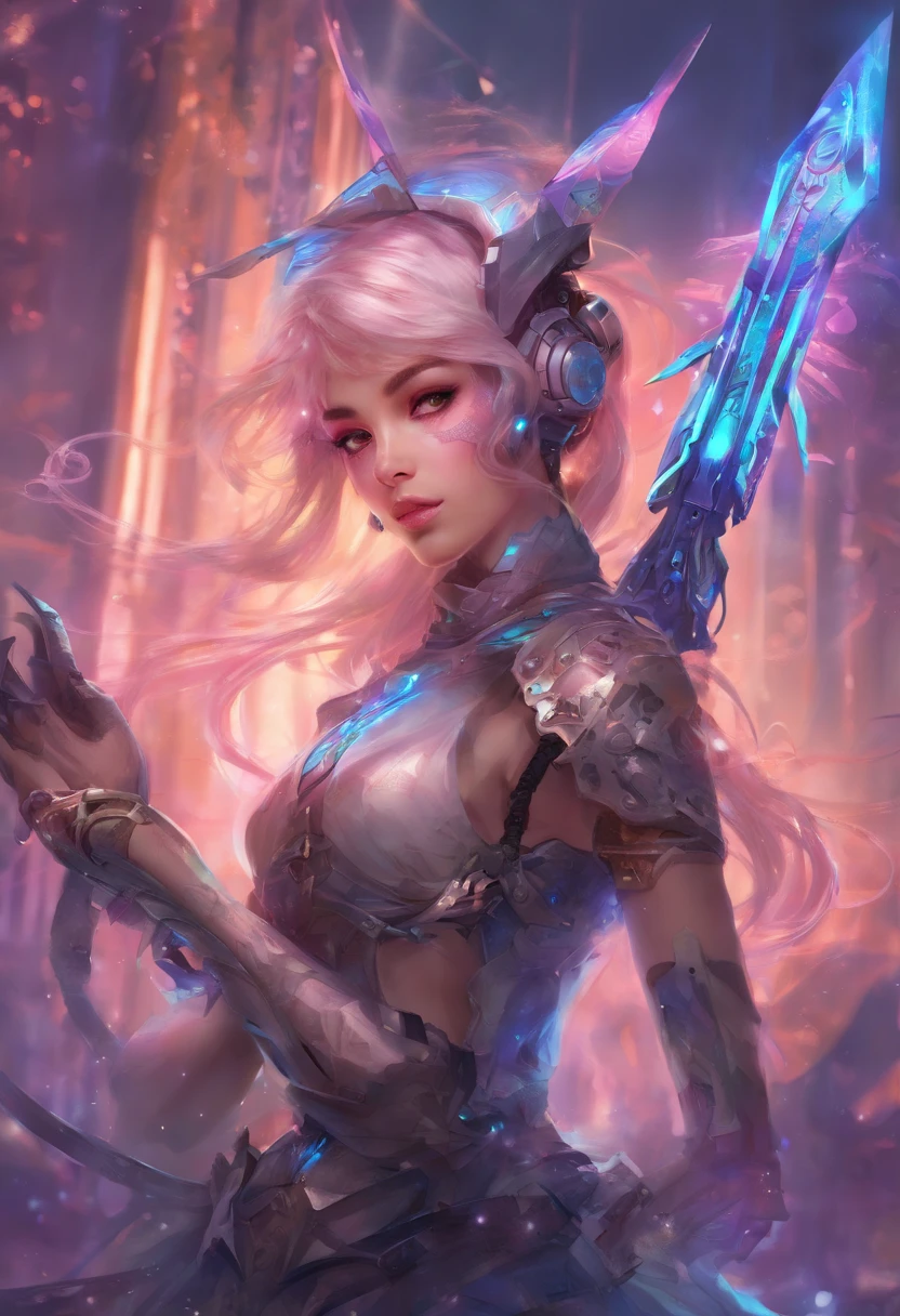 Sexy teen robot with lace-up weapons in cyber punk anime style