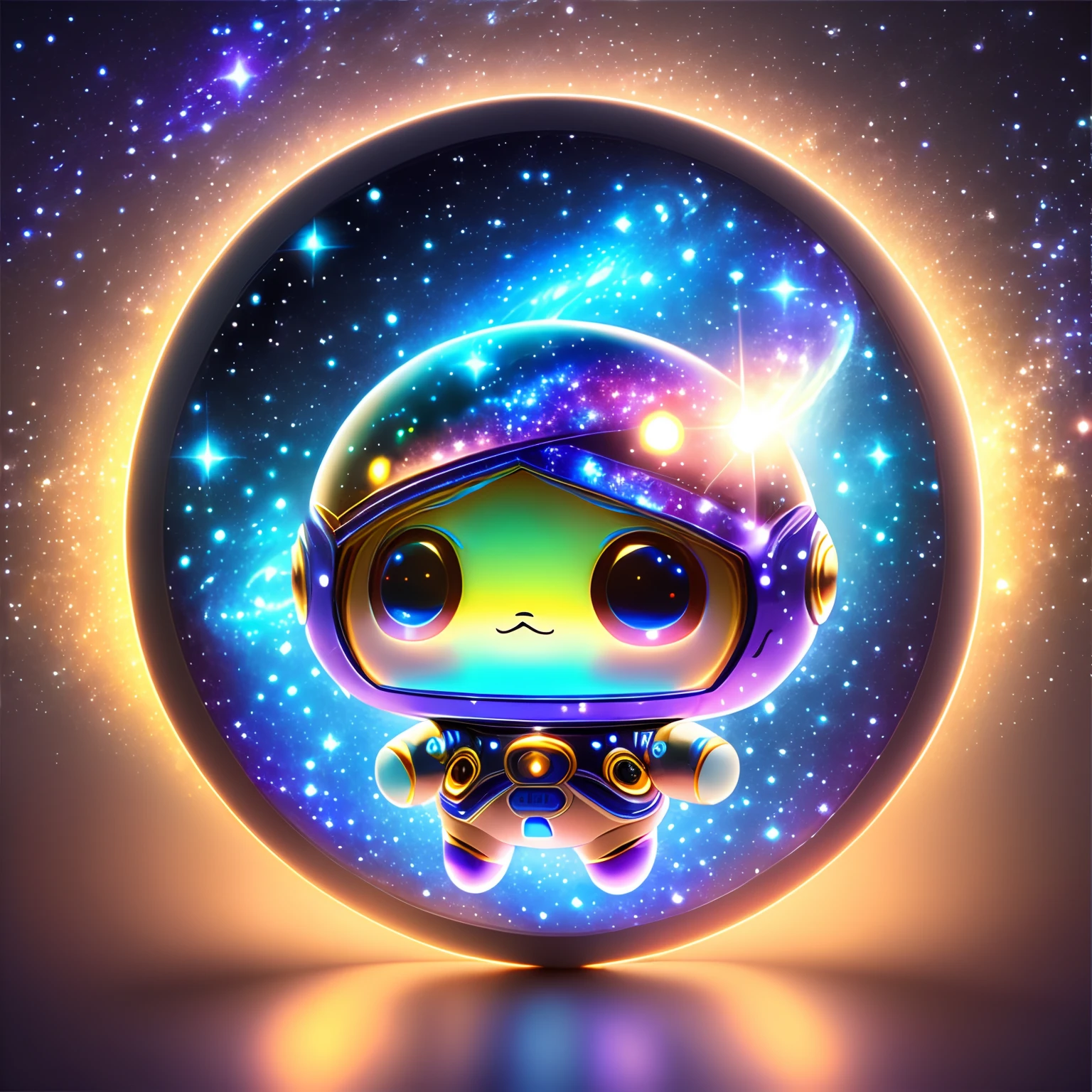 An ultra-high picture quality, Super Detail, 超A high resolution, Extraterrestrials, Very cute, Very friendly, Chibi, Chibi Character, Deformed, luminous body, Flying Galaxy, Professional Lighting