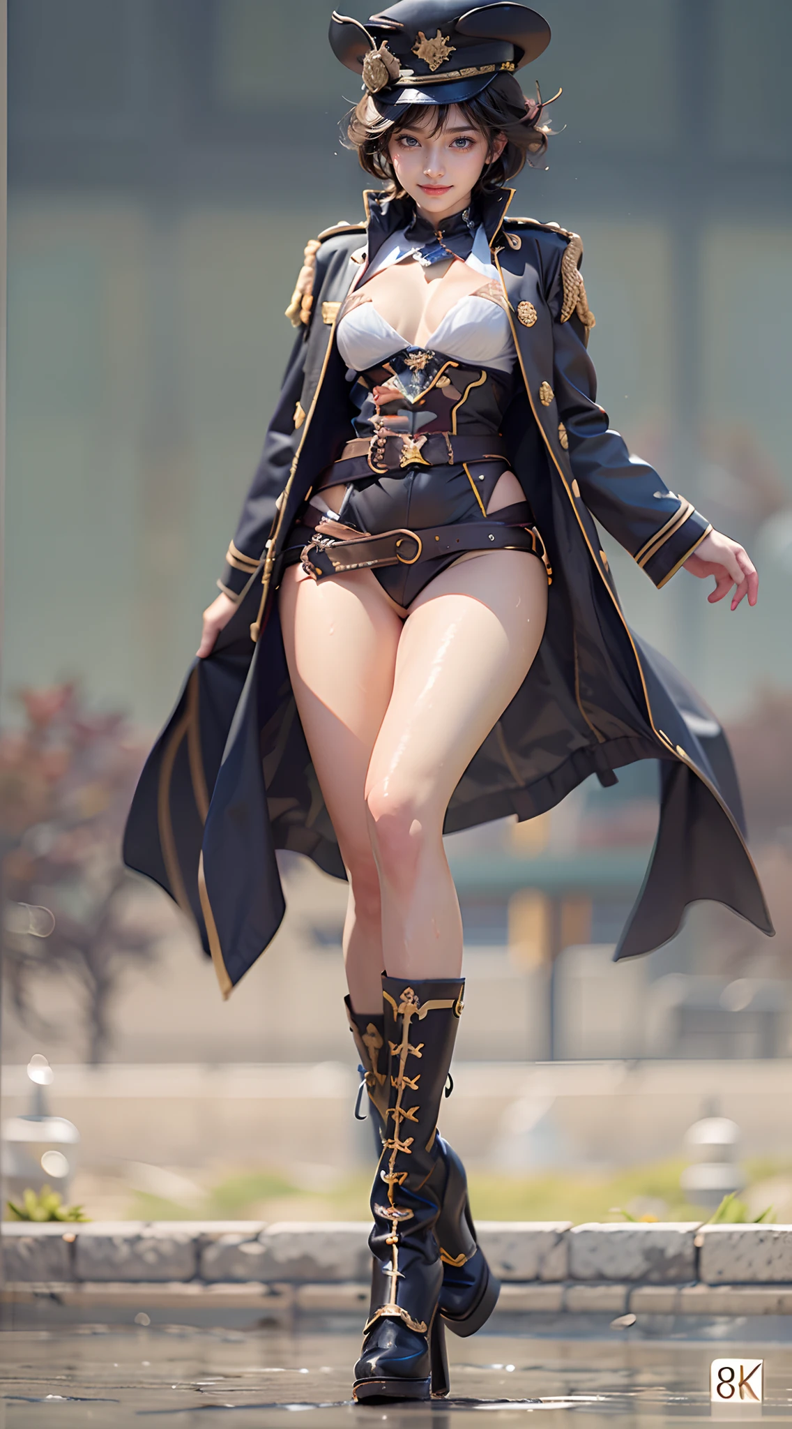 multiple girls, 3girls, standing, giantess art, highly detailed giantess shot, giantess, most detailed, perfect face, two legs, five fingers, short hair, beautiful girl bigger than a skyscraper, wearing rimless glasses, smiling, huge breasts, underwear, maid bikini, stiletto heels, under heavy attack, seaside metropolis, ocean, numerous miniature warships on the sea, very small metropolis, miniature metropolis, full body depiction, GTS, giga giantess gigagts,, trampling city, crush city, tiny city, micro city, high resolution, best quality, masterpiece,