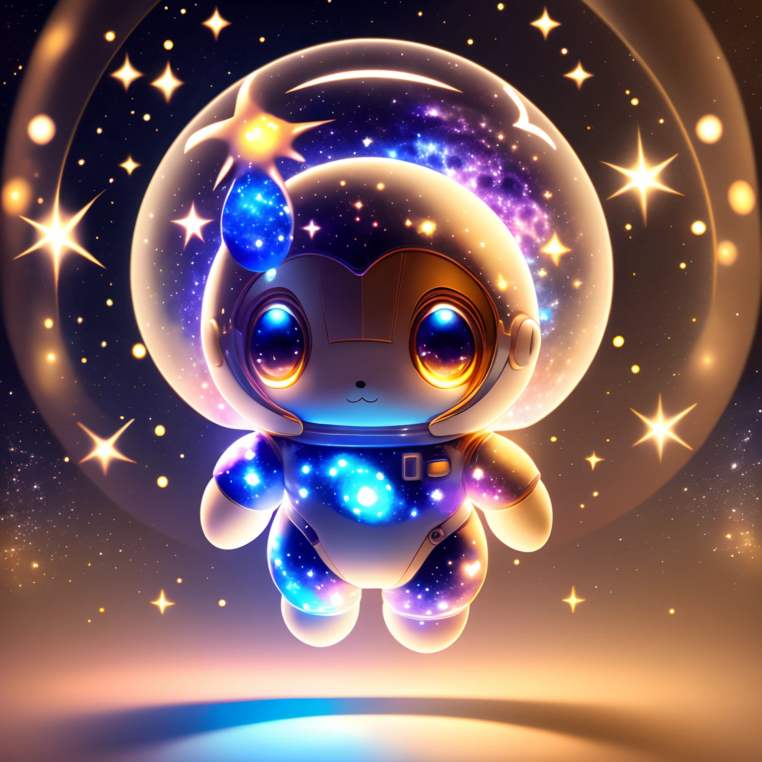 An ultra-high picture quality, Super Detail, 超A high resolution, Extraterrestrials, Very cute, Very friendly, Chibi, Chibi Character, Deformed, luminous body, Flying Galaxy, Professional Lighting
