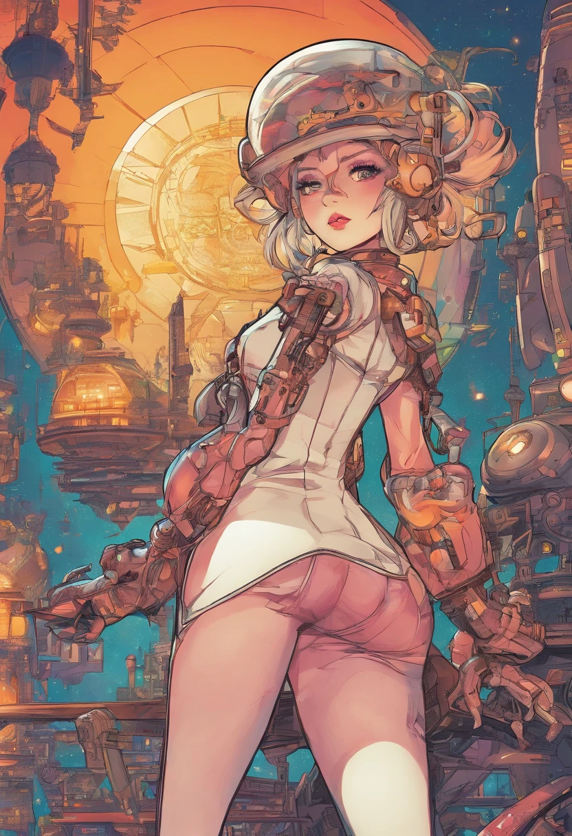 Kleine Loli，Die Sterne sind anthropomorph，Transparent machines，Cyberpunk, Dreamy glow, leuchtende Neonlichter, ( Globale Beleuchtung, Rochen-Traching, HDR, Unwirkliches Rendern,Reasonable design, Hohe Detailgenauigkeit, Meisterwerk, best quality, hyper HD, Filmische Beleuchtung), Mecha Musume