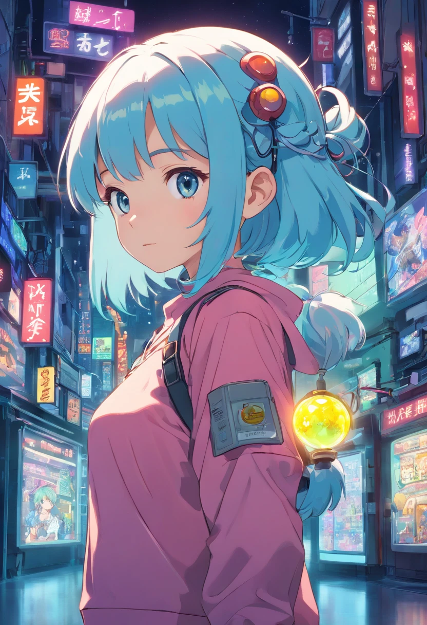 Kleine Loli，Die Sterne sind anthropomorph，Transparent machines，Cyberpunk, Dreamy glow, leuchtende Neonlichter, ( Globale Beleuchtung, Rochen-Traching, HDR, Unwirkliches Rendern,Reasonable design, Hohe Detailgenauigkeit, Meisterwerk, best quality, hyper HD, Filmische Beleuchtung), Mecha Musume