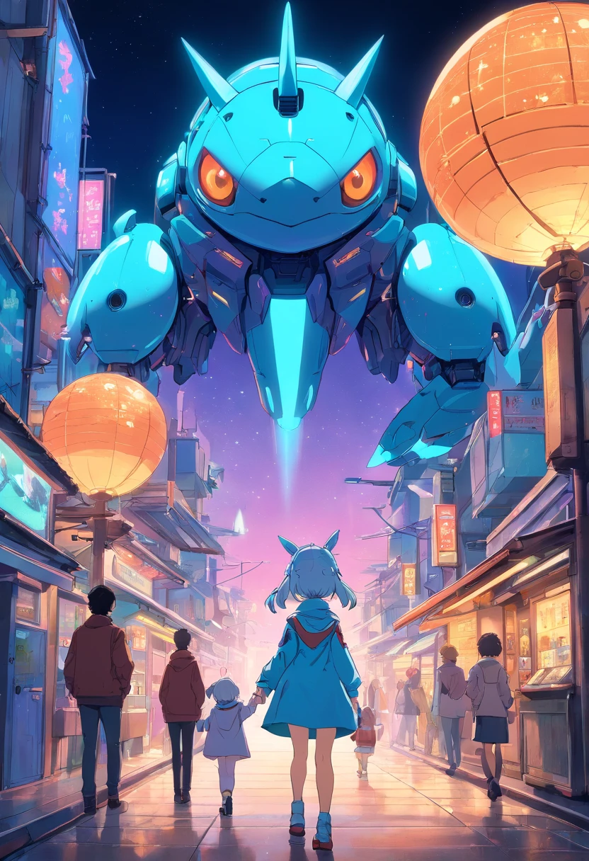 Kleine Loli，Die Sterne sind anthropomorph，Transparent machines，Cyberpunk, Dreamy glow, leuchtende Neonlichter, ( Globale Beleuchtung, Rochen-Traching, HDR, Unwirkliches Rendern,Reasonable design, Hohe Detailgenauigkeit, Meisterwerk, best quality, hyper HD, Filmische Beleuchtung), Mecha Musume
