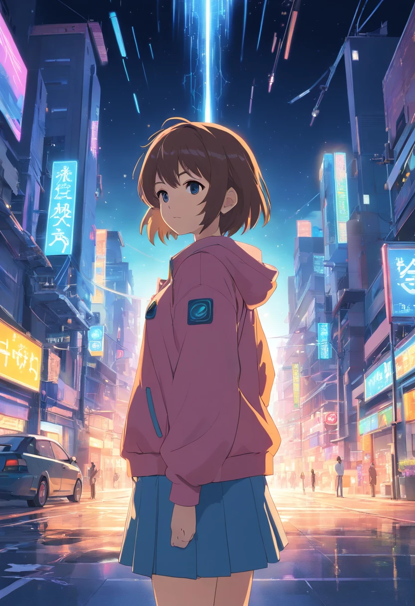 Kleine ,Die Sterne sind anthropomorph,Transparent machines,Cyberpunk, Dreamy glow, leuchtende Neonlichter, ( Globale Beleuchtung, Rochen-Traching, HDR, Unwirkliches Rendern,Reasonable design, Hohe Detailgenauigkeit, Meisterwerk, best quality, hyper HD, Filmische Beleuchtung), Mecha Musume