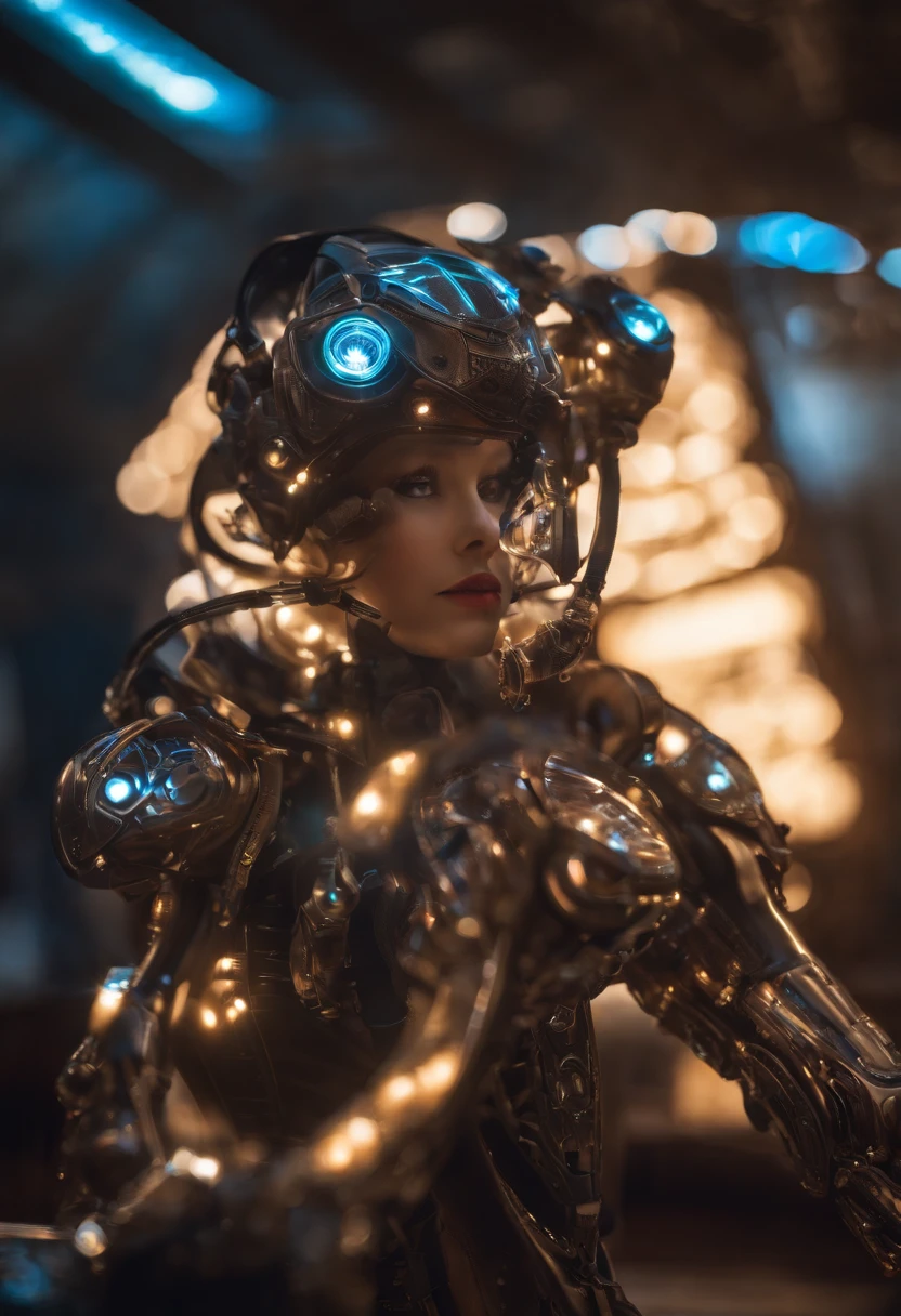 Kleine Loli,Die Sterne sind anthropomorph,Transparent machines,Cyberpunk, Dreamy glow, leuchtende Neonlichter, ( Globale Beleuchtung, Rochen-Traching, HDR, Unwirkliches Rendern,Reasonable design, Hohe Detailgenauigkeit, Meisterwerk, best quality, hyper HD, Filmische Beleuchtung), Mecha Musume