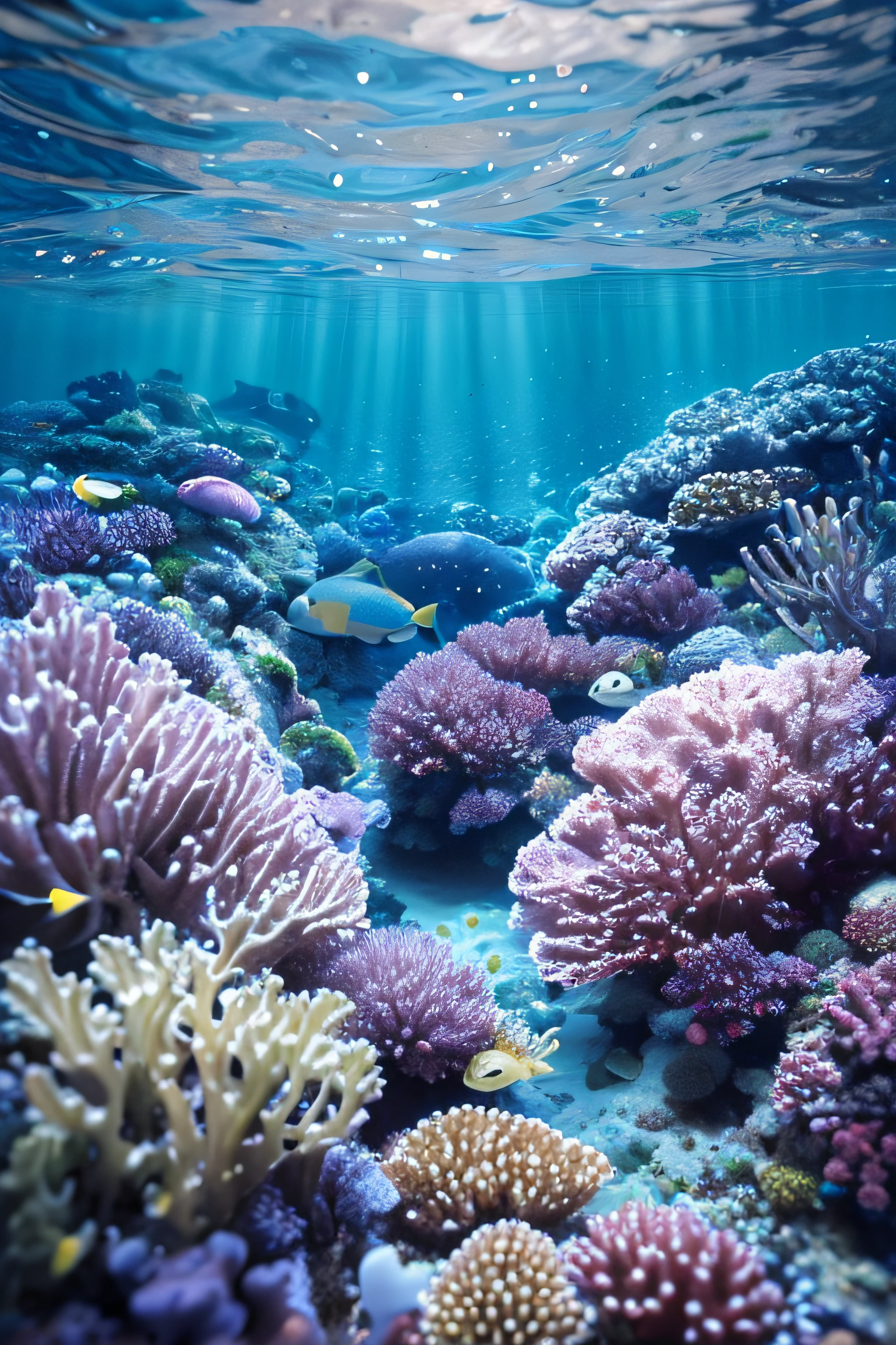 Starry sky under the sea,underwater looking up,Light,Blue sea,Photographic works,High detail,lightand shade contrast,hyper HD,tmasterpiece,winning artwork,Best quality at best,A high resolution,16k