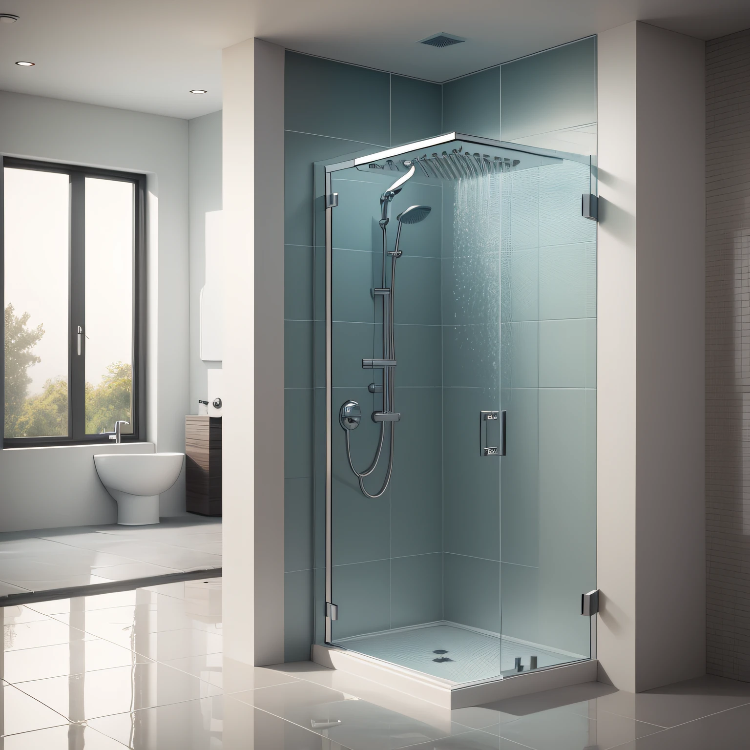 modern bathroom shower with  Waterproofing and Ventilation