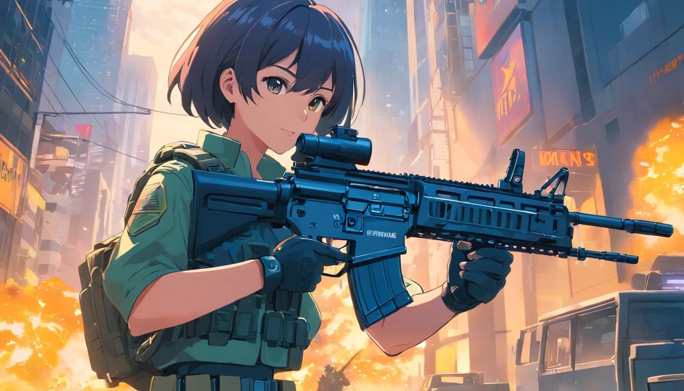 a cyber high tech runing soldier holding a m416 rifle, call of duty poster text behind the soldier, warzone style