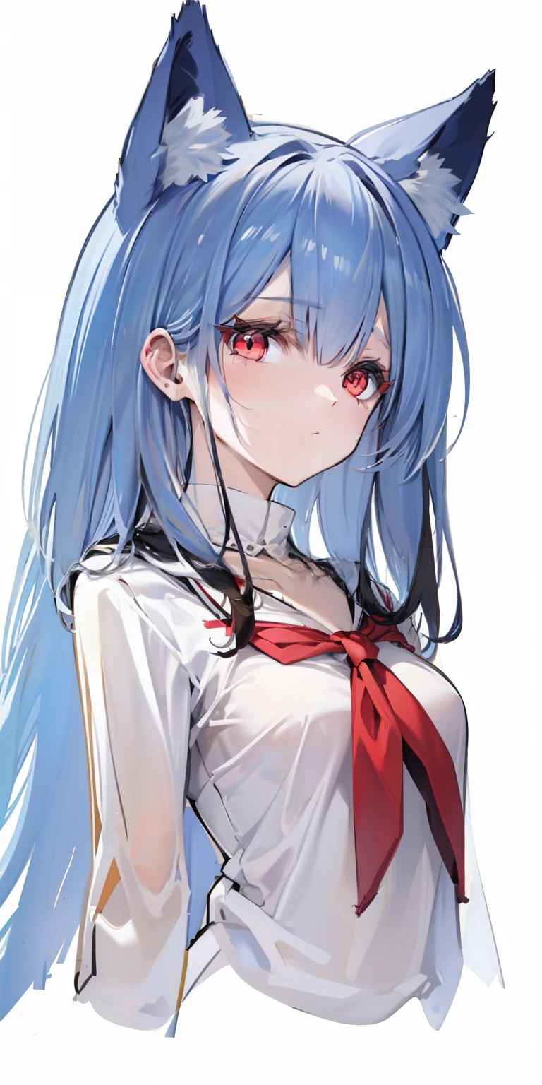 (sketch drawing:1.2), 1girl, close up, (cute), (fox ears), (red eyes), (black hair), (medium hair), (simple white blouse), (white background:1.3),