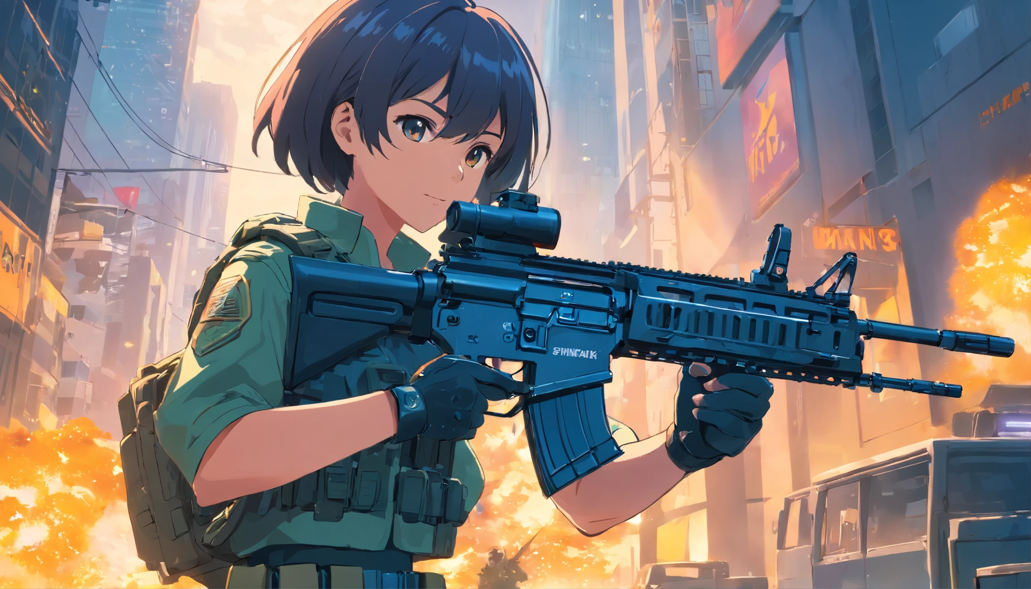 a cyber high tech runing soldier holding a m416 rifle, call of duty poster text behind the soldier, warzone style