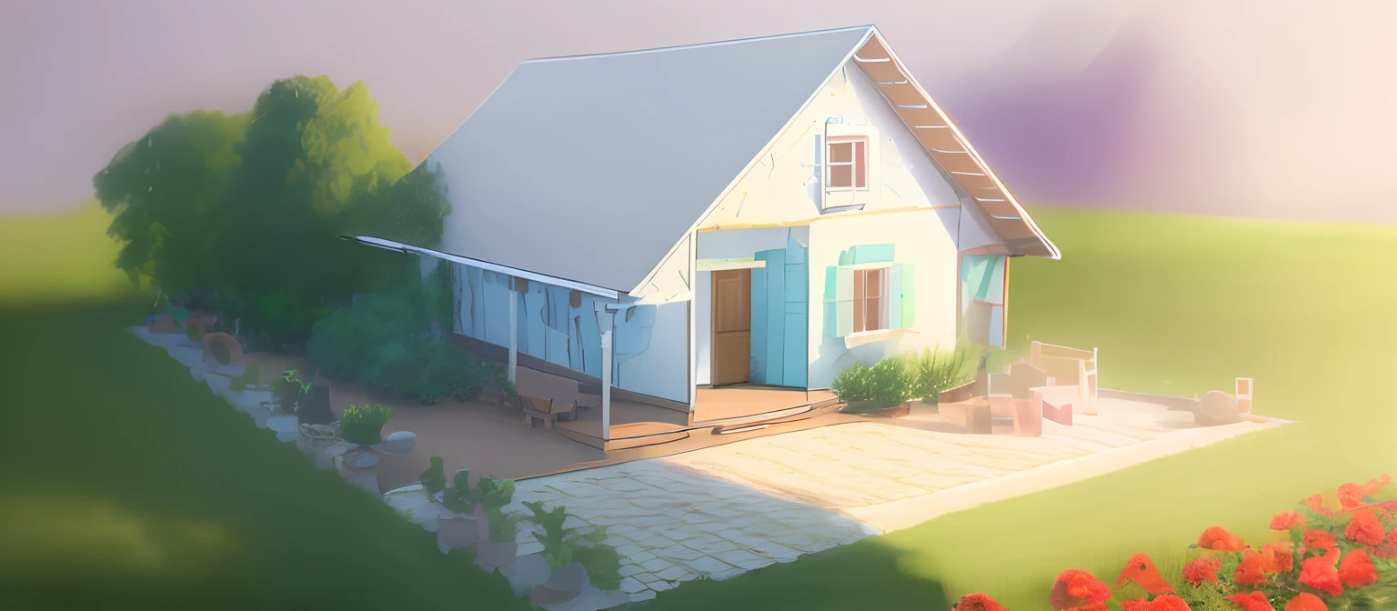 A warm scene in an ancient rural house in Northern Vietnam, with a brown tiled roof, pastel painted walls, a blooming flower garden with bright roses, a white picket fence surrounding the property , a simple and cozy feel in a rural abode, Artwork, drawn in pastel on textured paper, adds soft pastel tones to evoke a warm and inviting country atmosphere, very detailed , colorful, motion graphics, global illumination, depth of field f/2.8,, --ar 16:9 --v 5