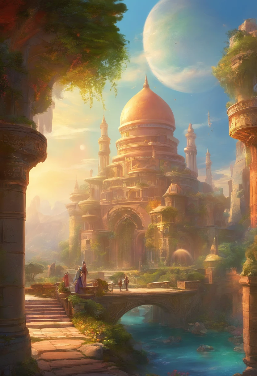Highest quality,masterpiece,Arabian style town,landscape,There are no humans,Fantasy,Charming streetscape,Concept Art,Fantasy,palace,high resolution,4K,Atmospheric,Detailed Description
