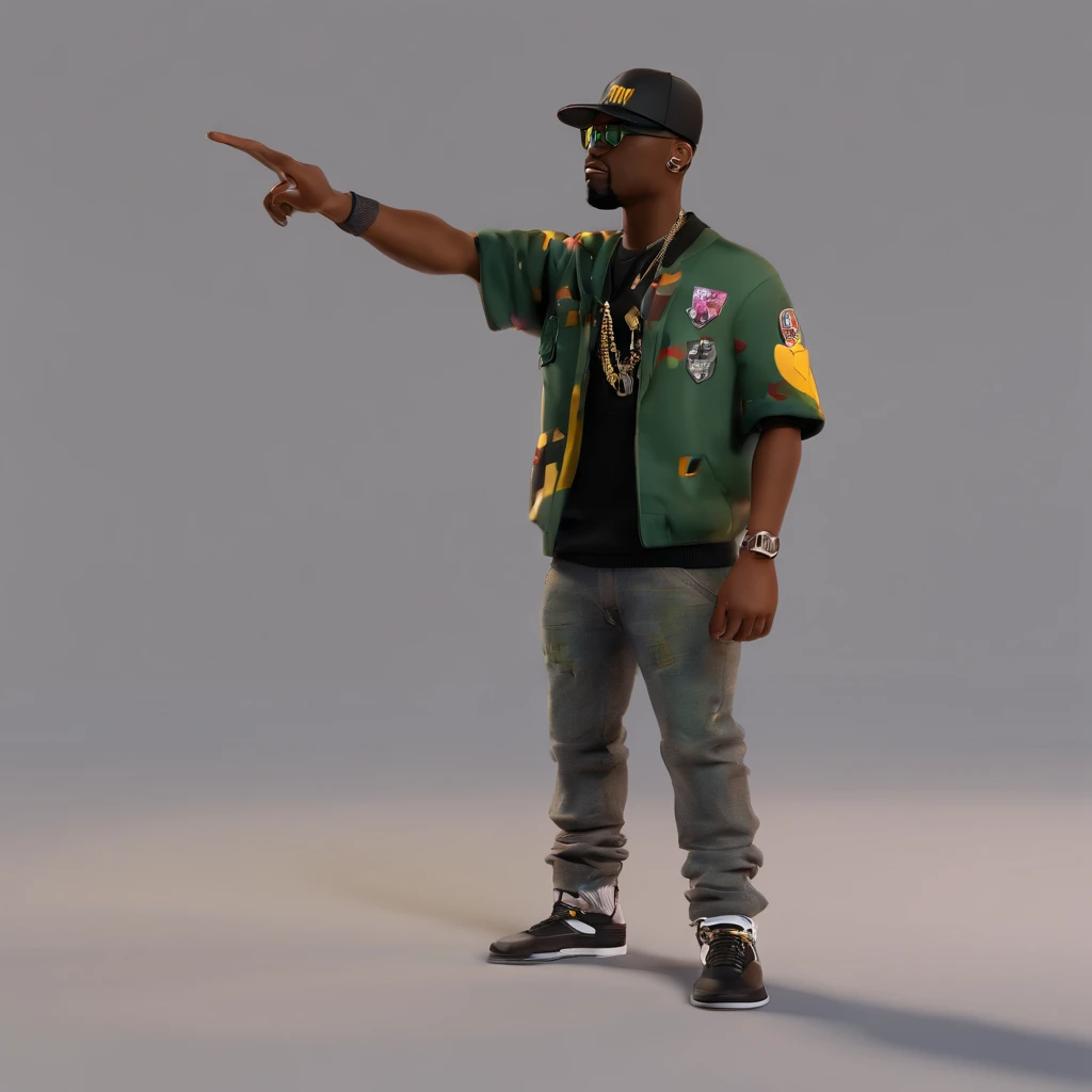 Personagem negro, rapper, jovem, studio musical, broken hearted, corte de cabelo militar, Bom brilho, 3D rendering of,best quality