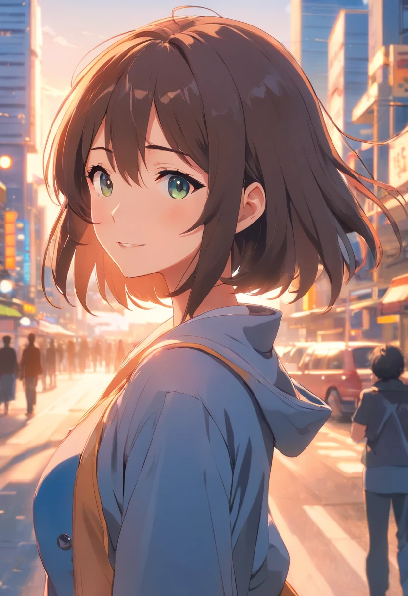 Meisterwerk, best quality, {best quality}, {{Meisterwerk}}, {hight resolution}, Brennpunkt, Anime-Stil, Nahaufnahme einer Karikatur einer Frau, Girl Design, portrait, Giesha, Anime-Bild, Lange Haare, schwarzes Haar, Gerader Blick, Haare, die die Ohren bedecken, happy, Polierte und kraftvolle Optik, exotisch, hoch, Sommersprossen, Smileing, Schick, bunt, Farben
