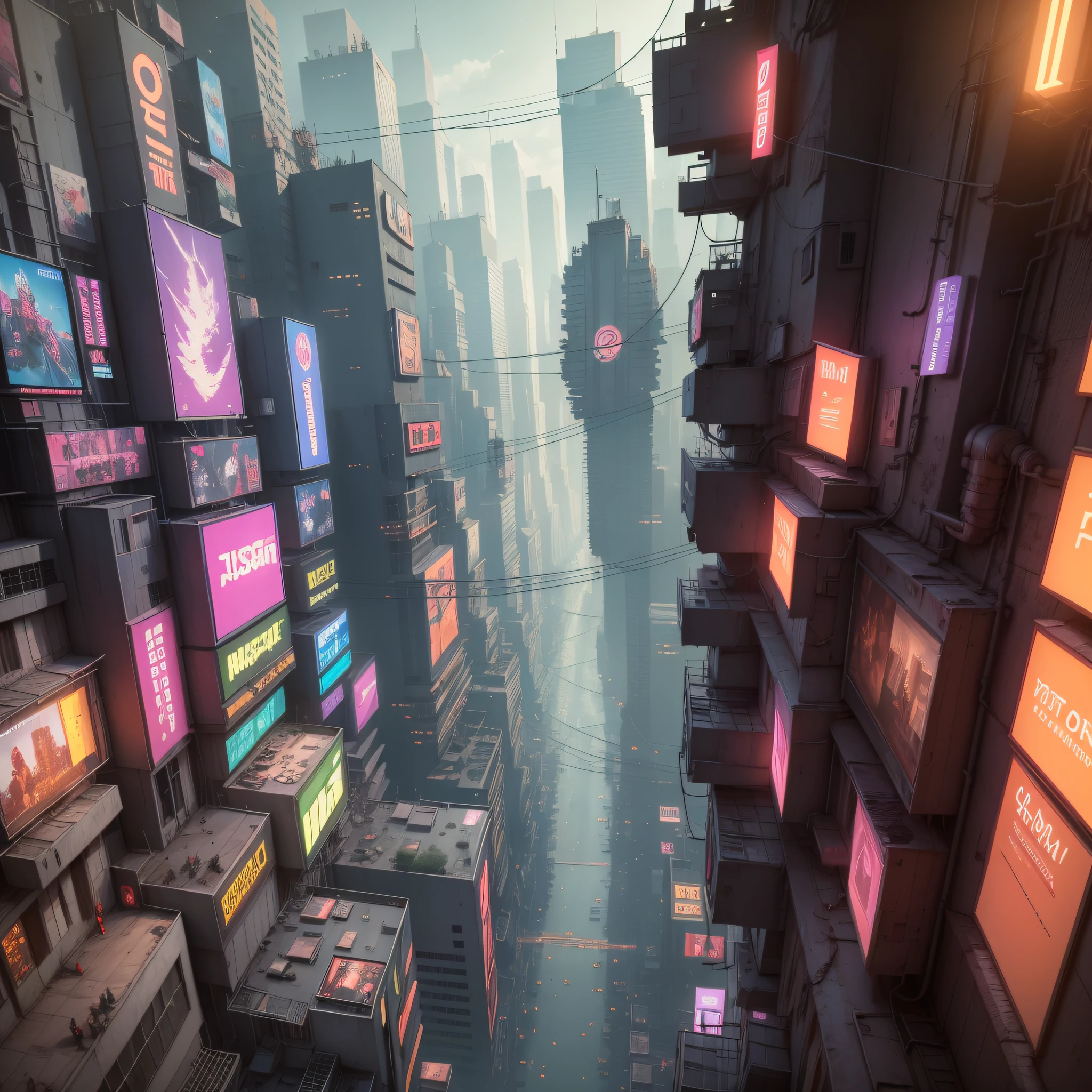 background, cyberpunk, machine, town