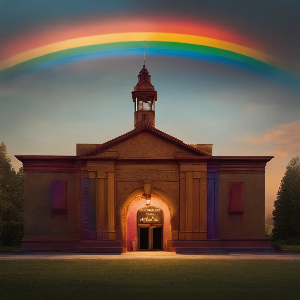 Simple dusty theater logo，It is painted with a rainbow