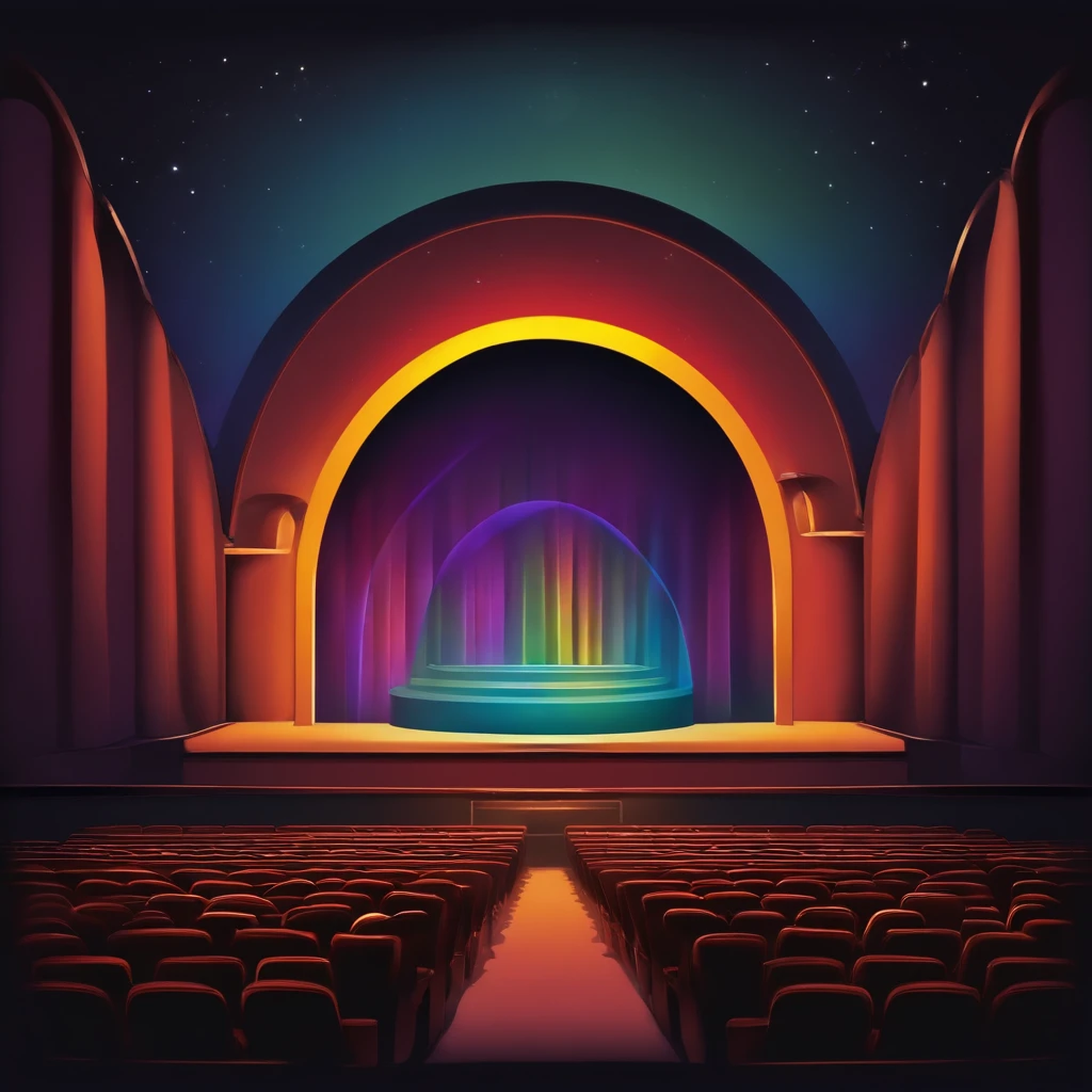 Simple dusty theater logo，It is painted with a rainbow