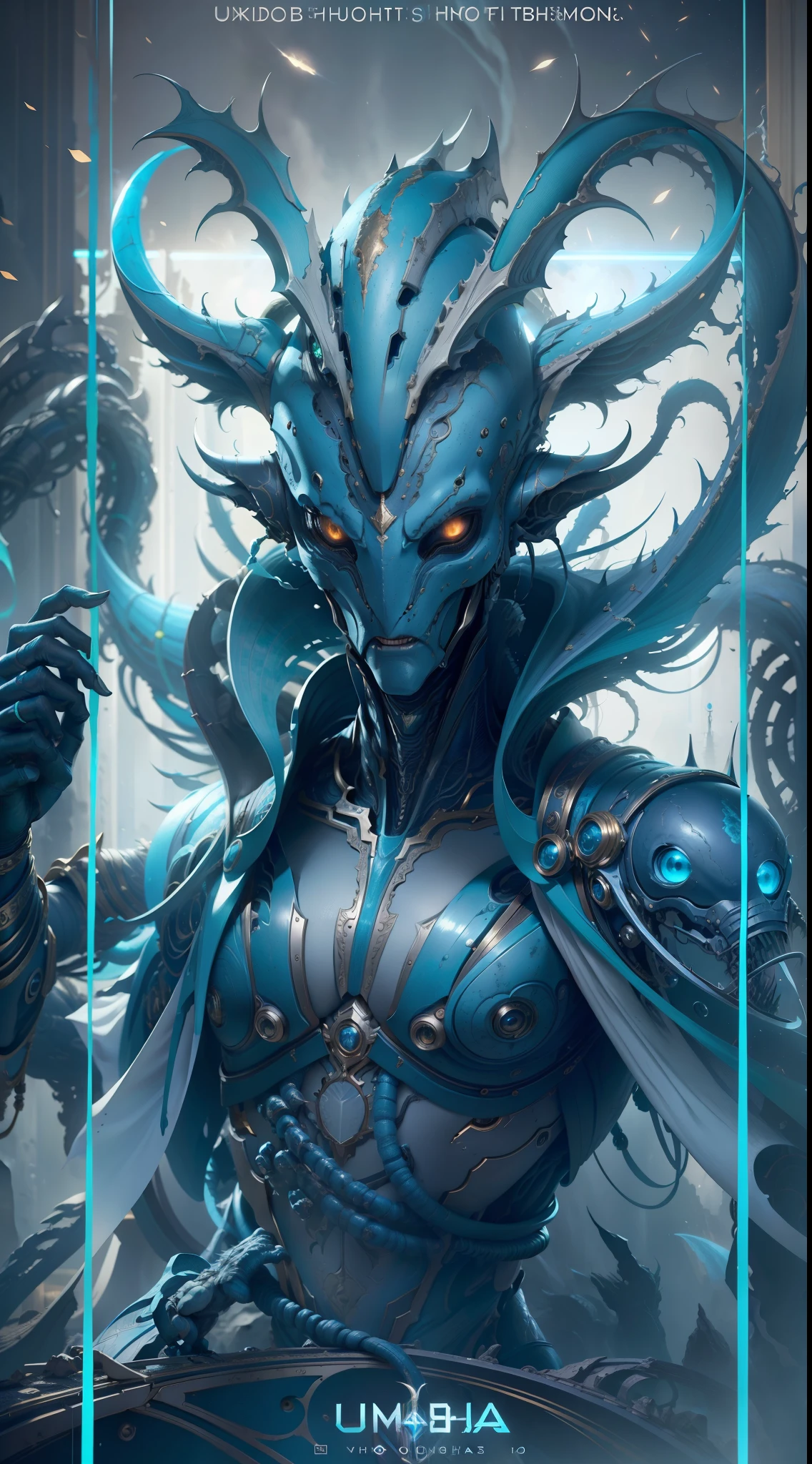 Create hyper-verbose, Best quality, A high-resolution masterpiece，Depict umbra elements，Non-humanoid alien creatures，Exudes perfect blue energy, Highqualityshadow, Photorealistic,