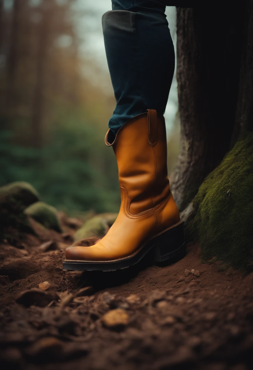 giant boot stepping on the ground and making a hole
