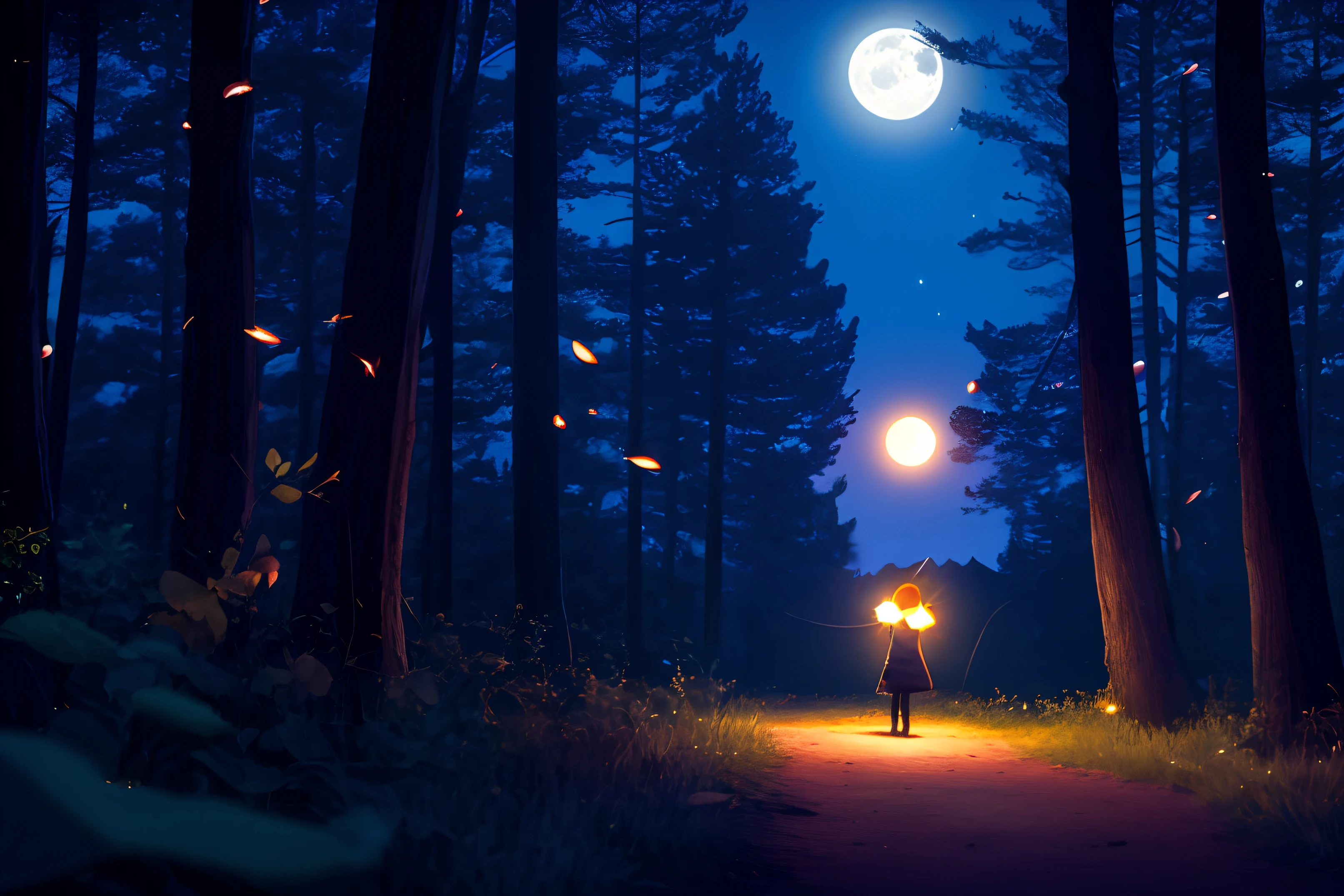 In a moonlit forest, a tiny firefly named Luna glowed with determination