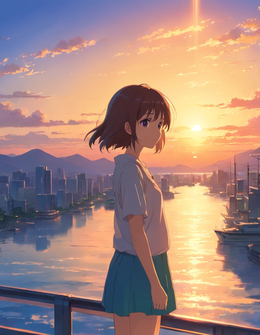 The sun sets behind the girl