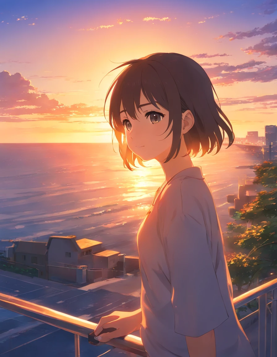 The sun sets behind the girl