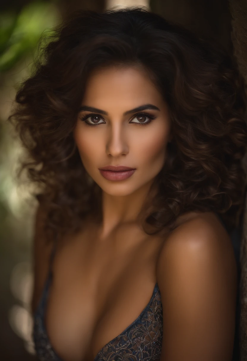 a 25-year-old woman, Latinoamericano, seductor, sexy, desnudo, ojos lujuriosos, Figura del modelo, sin tela, mostrando y