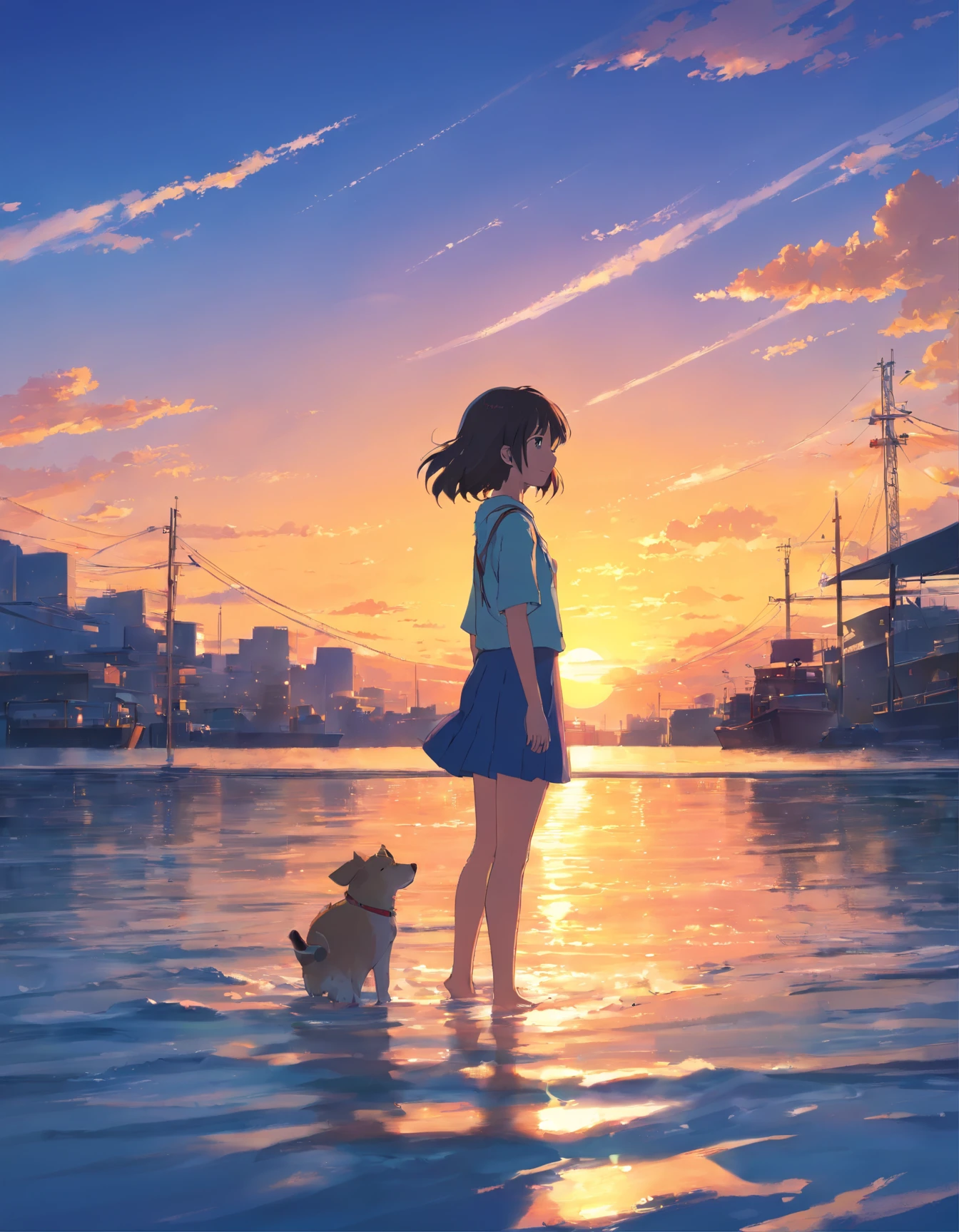 The sun sets behind the girl