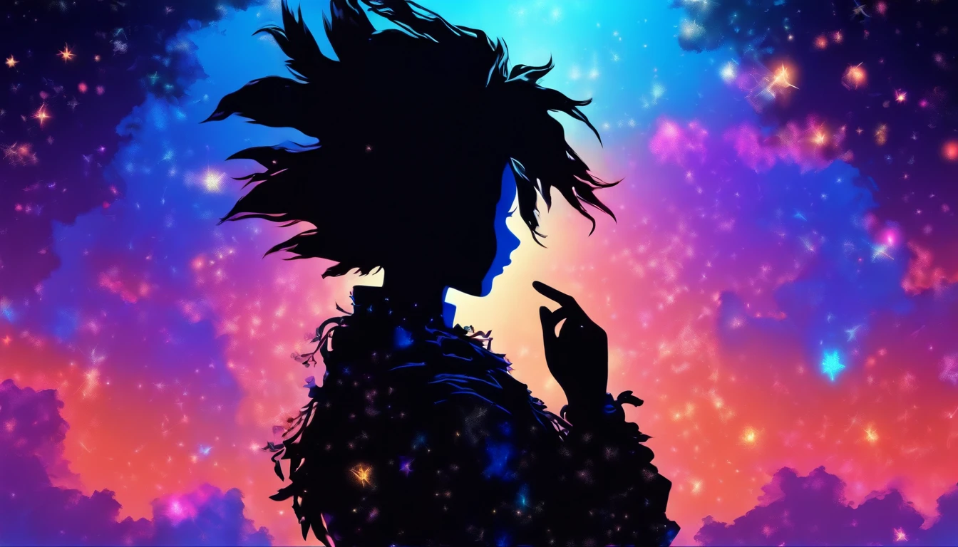 (Silhouette Art,cutouts:1.6) (((Paper cutting art,A world where only black exists:1.3) (Cowboy Shot),1 girl,Solo, (Man in spacesuit, profile:1.2),white, Clear and beautiful face,Romper (Blue water) Textured glass background,Arcana World