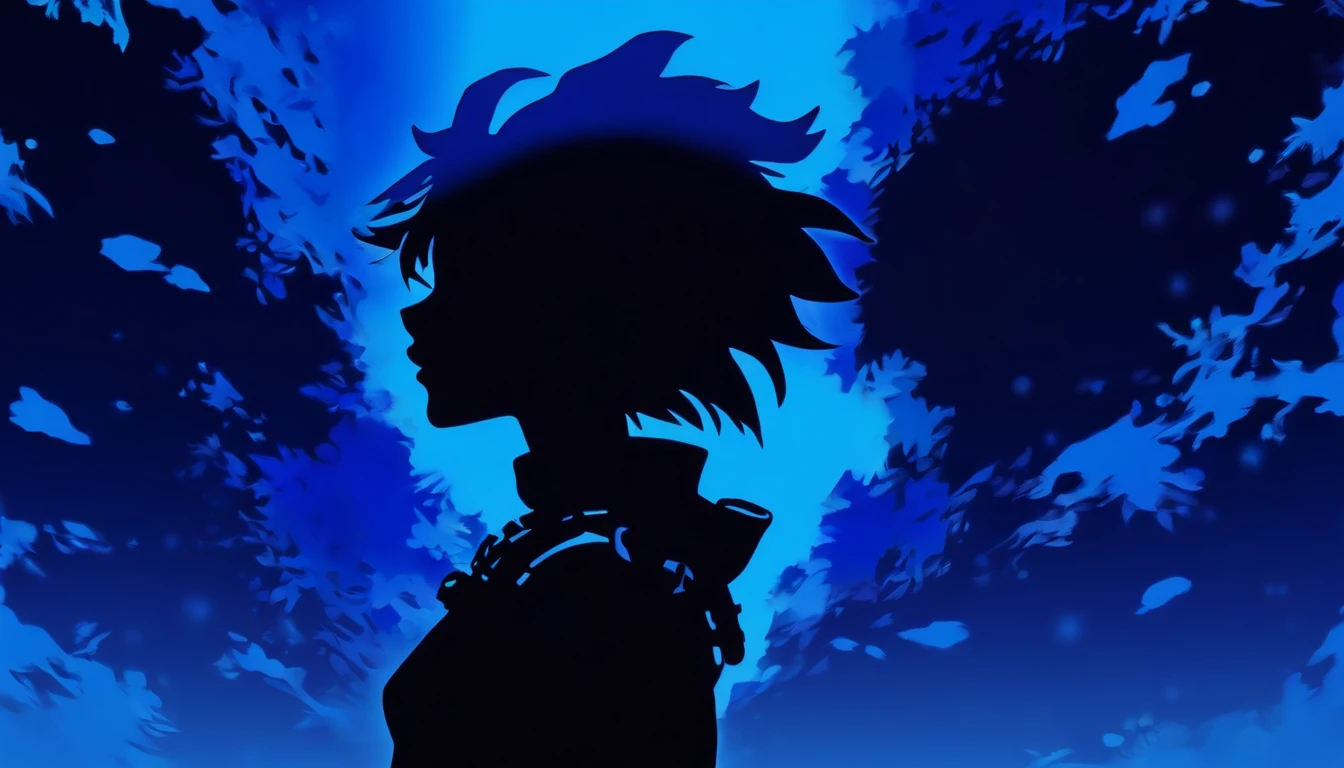 (Silhouette Art,cutouts:1.6) (((Paper cutting art,A world where only black exists:1.3) (Cowboy Shot),1 girl,Solo, (Man in spacesuit, profile:1.2),white, Clear and beautiful face,Romper (Blue water) Textured glass background,Arcana World