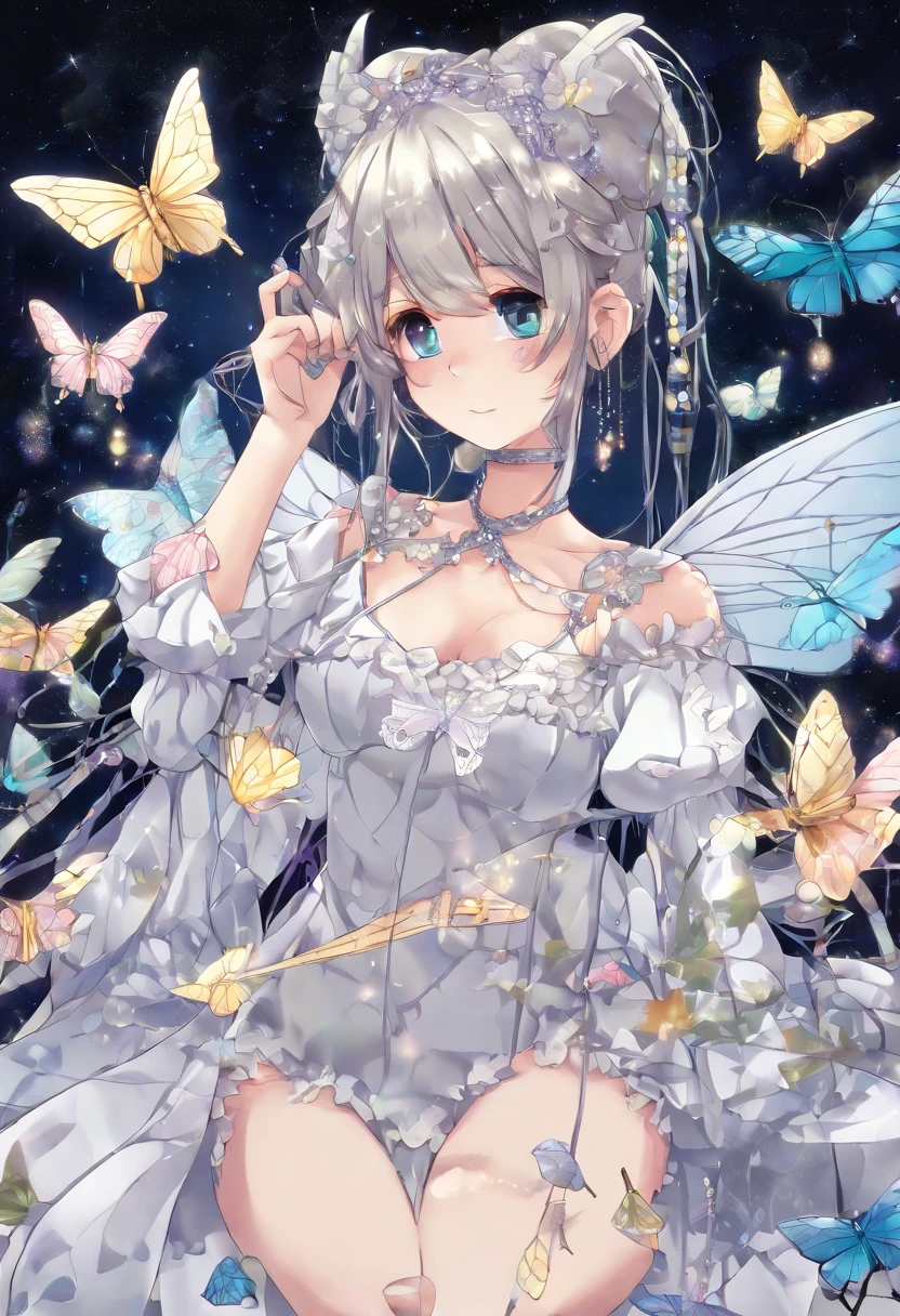 Upper eye use. Ultra detailed, precise, intricate lace butterflies and flowers, cartoon illustration paper cutouts. It was based on white. Uniform color and tone.