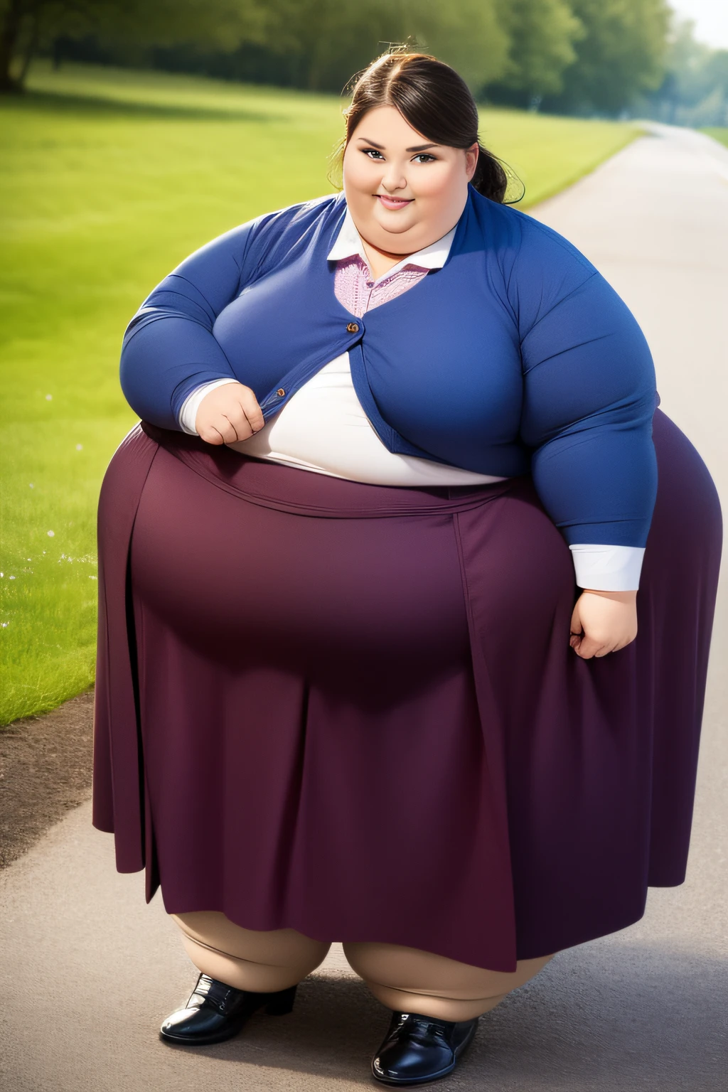 A well-dressed obese woman too cute