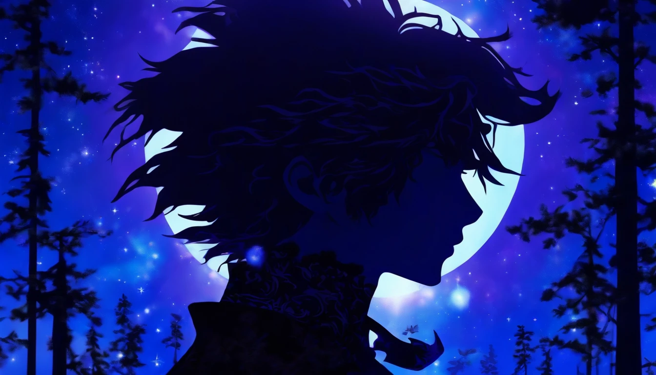 (Silhouette Art,cutouts:1.6) (((Paper cutting art,A world where only black exists:1.3) (Cowboy Shot),1 male,Solo, (Man in a spacesuit, profile:1.2),white, Clear and beautiful face,Romper (the blue moon) Textured glass background,SF World