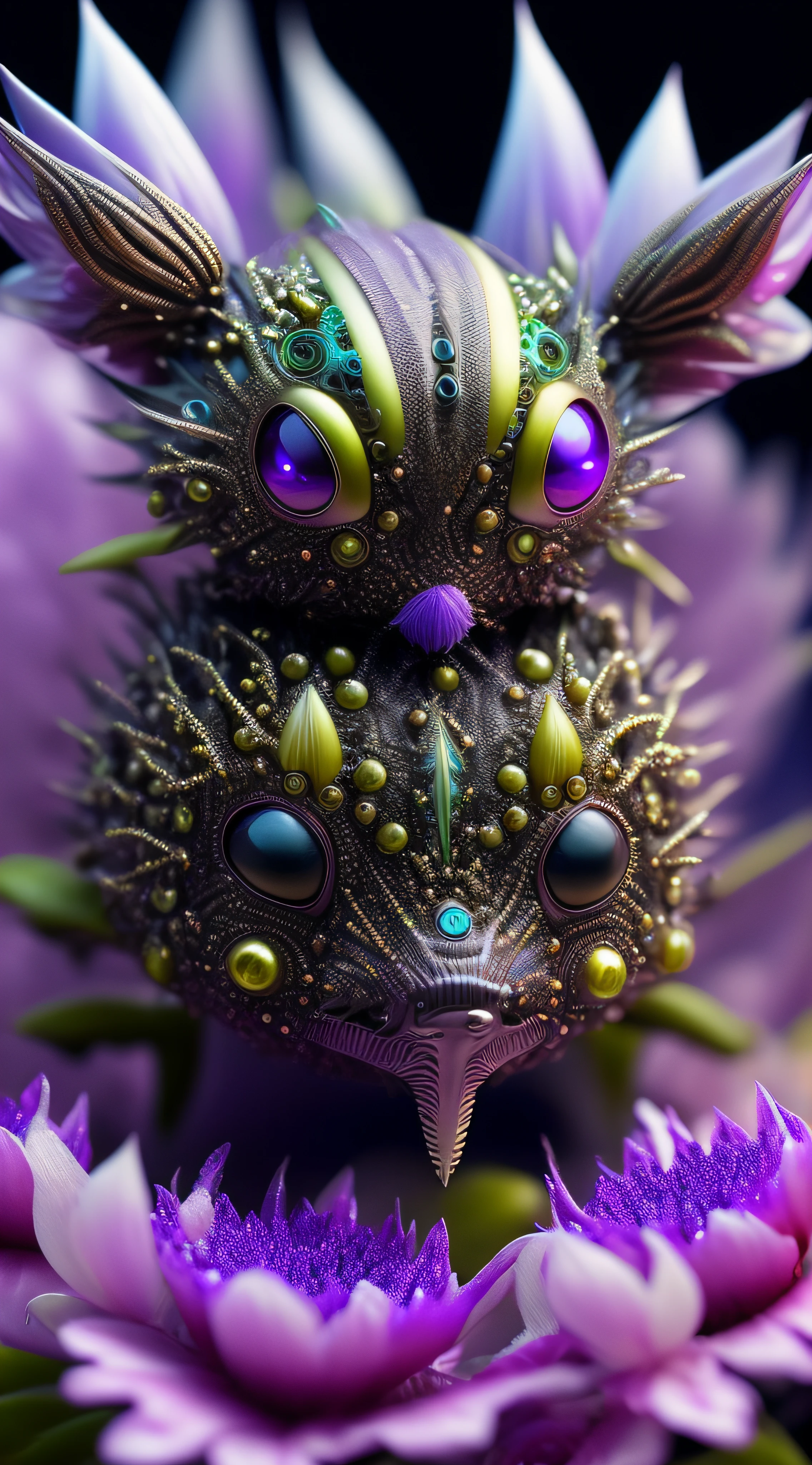 Cute creature from Space. terraforming. Alien Flora, Miki Asai Macro photography, close-up, hyper detailed, trending on artstation, sharp focus, studio photo, intricate details, highly detailed, by greg rutkowskidetailed face, detailed skin