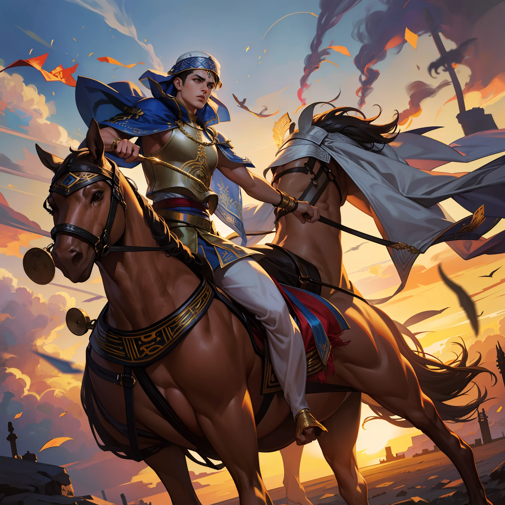 Moroccan medieval warrior muscular wearing Islamic Armor Wear hyper realistic super detailed with men in battle field environnement hyper realistic super detailed Dynamic shot master piece