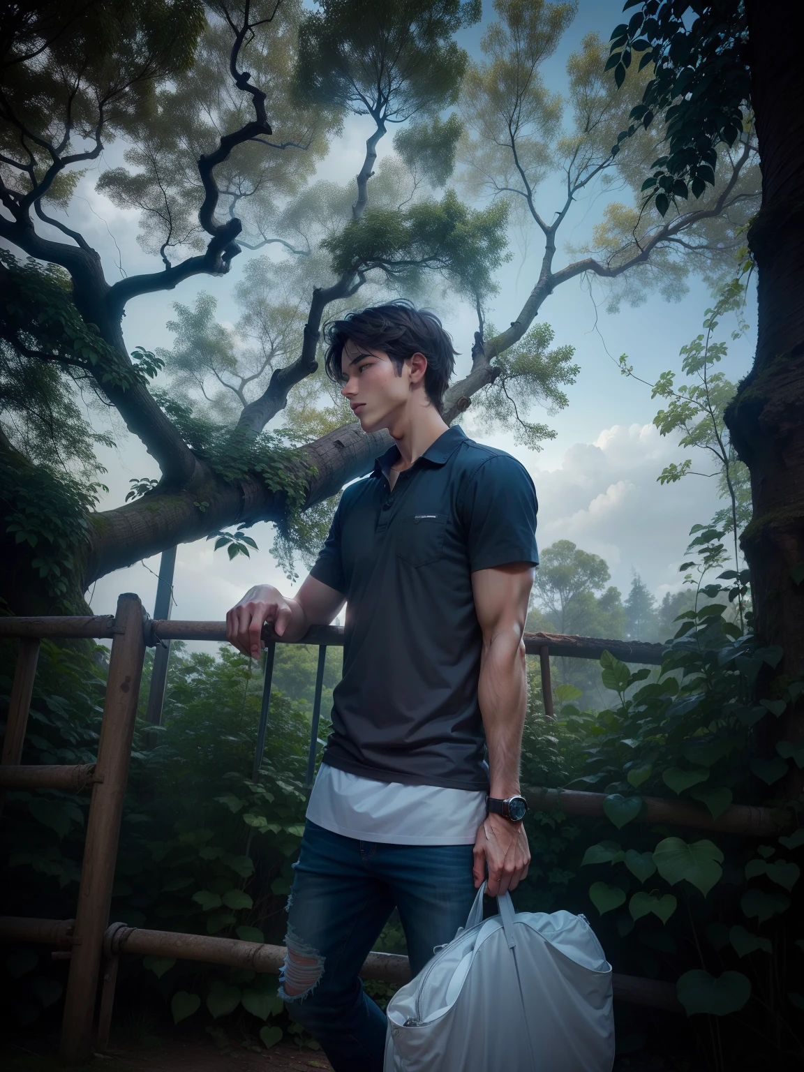 Nature background, good looking boy,