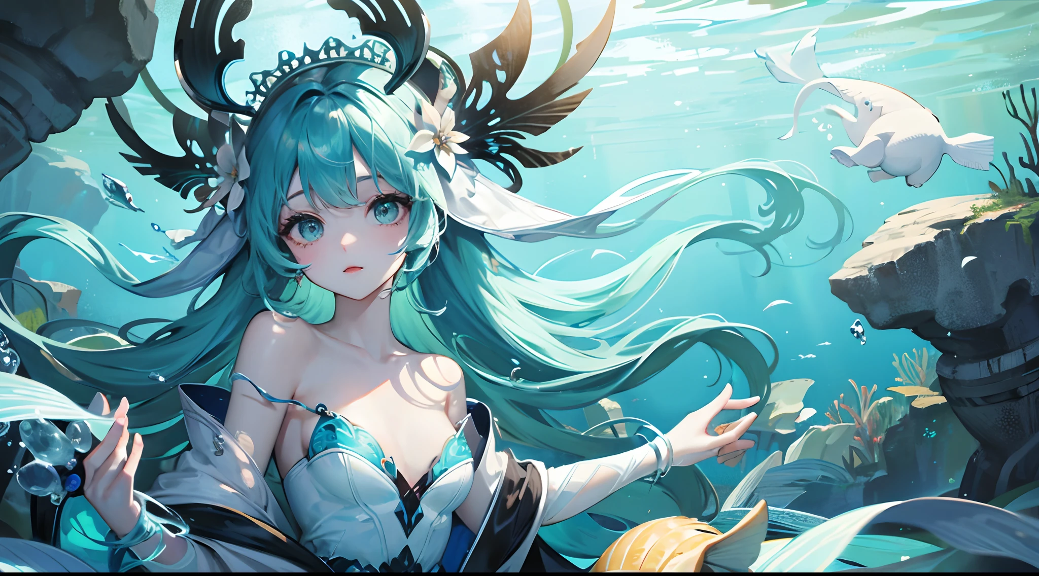 murky、ocean floor、In the sea、waterface、Sea surface、Fantastical、Bright on top、under the water、foam、A black