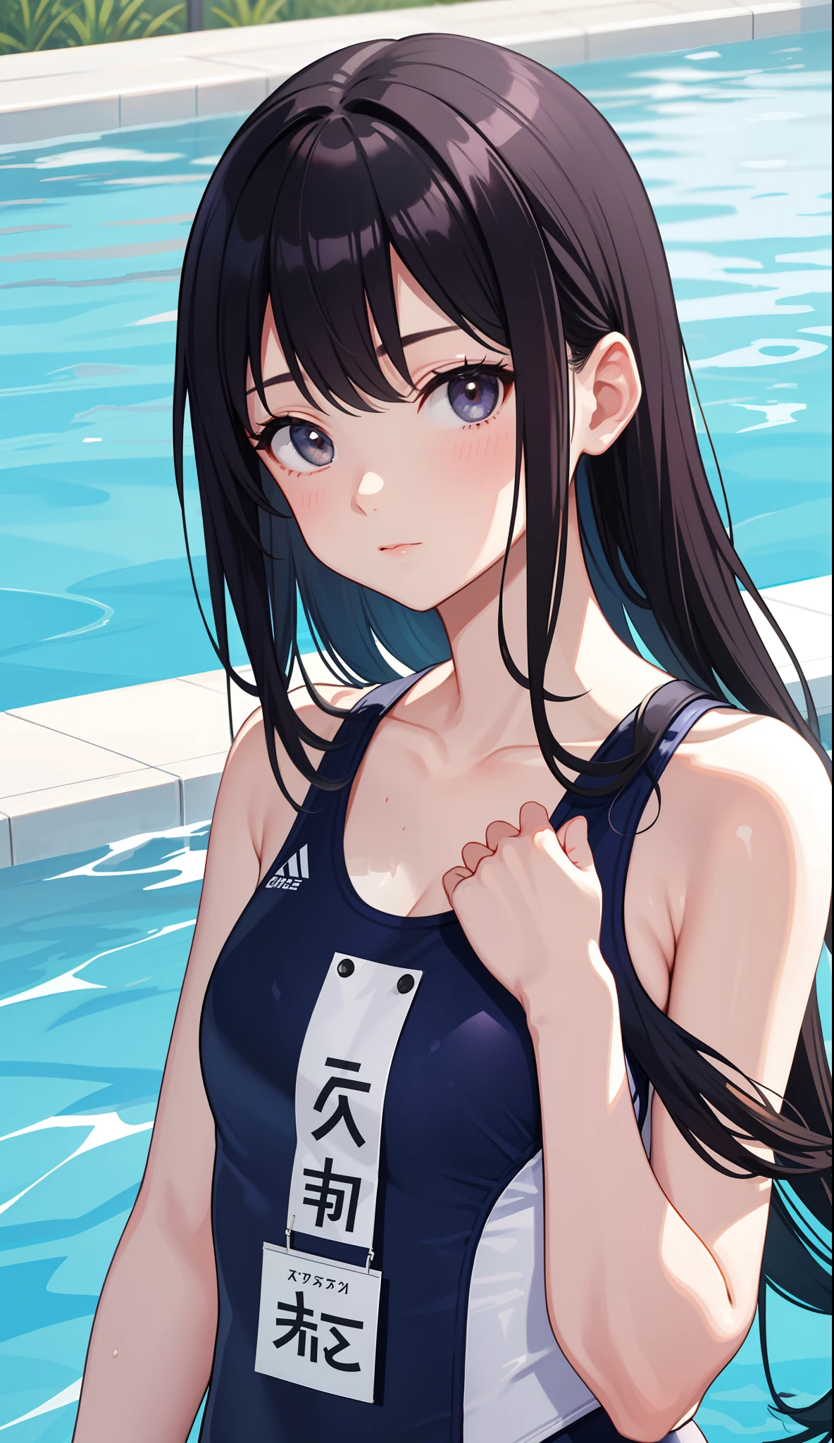 Competitive swimming suits slender Black Hair