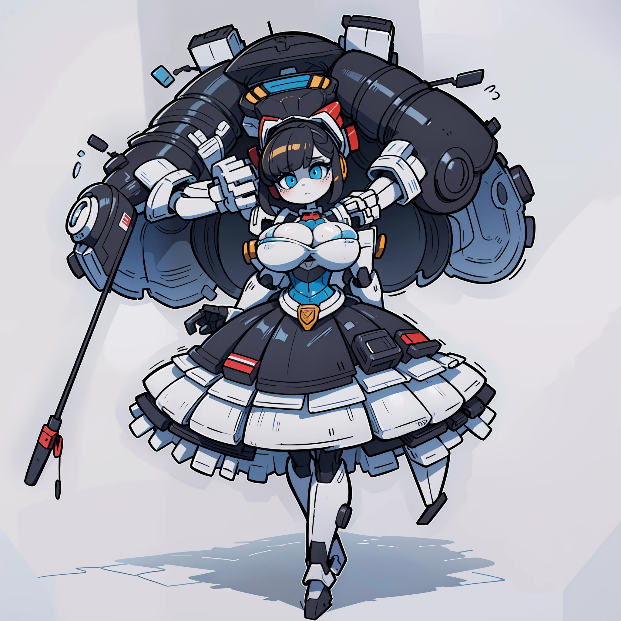 ((masterpiece)), full body, blank background, vectorized design, masterpiece, best quality, great design, overly sexy robot, too sexy for a toon, (Gothic kawaii Mecha), A mecha dressed in frilly, black and lace attire, complete with a parasol accessory. It has oversized, doll-like eyes and a lace bonnet with intricate details. big breast, pretty huge boobs, motherly, doll like, gothic Barbie, exotic, amazing,