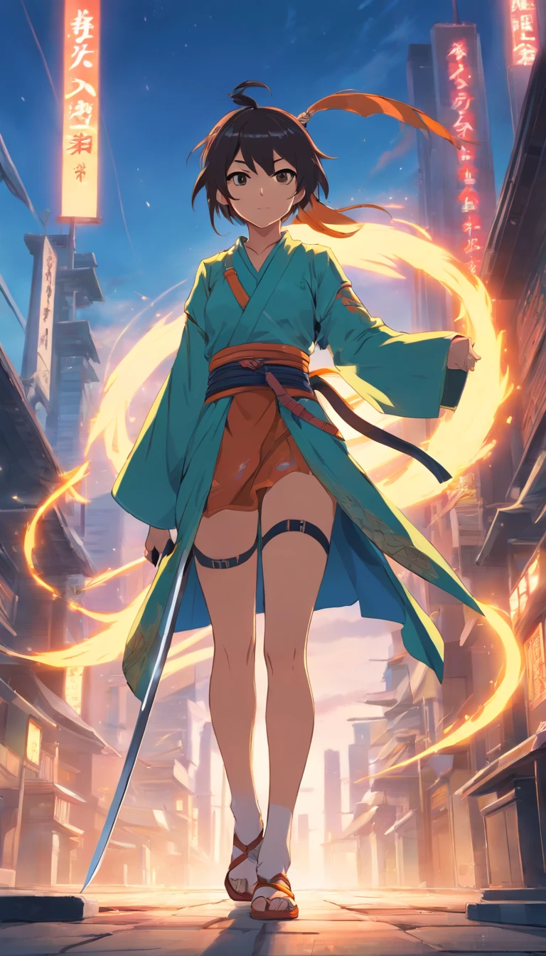 Carrying a sword on your back、Cyborg Ninja、Genji、Tartarga Ninja Last Tronin , Scenarios with destruction , Setting the oriental style , Undistorted images , Gaze , best qualtiy , ​masterpiece