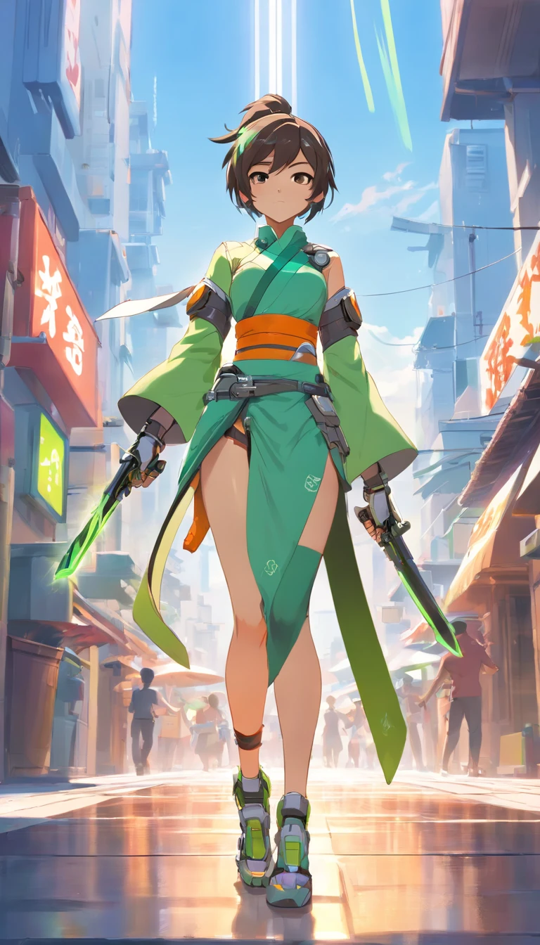 Cyborg Ninja、Genji、Overwatch , Scenarios with destruction , Setting the oriental style , Undistorted images , Gaze , best qualtiy , masterpiece